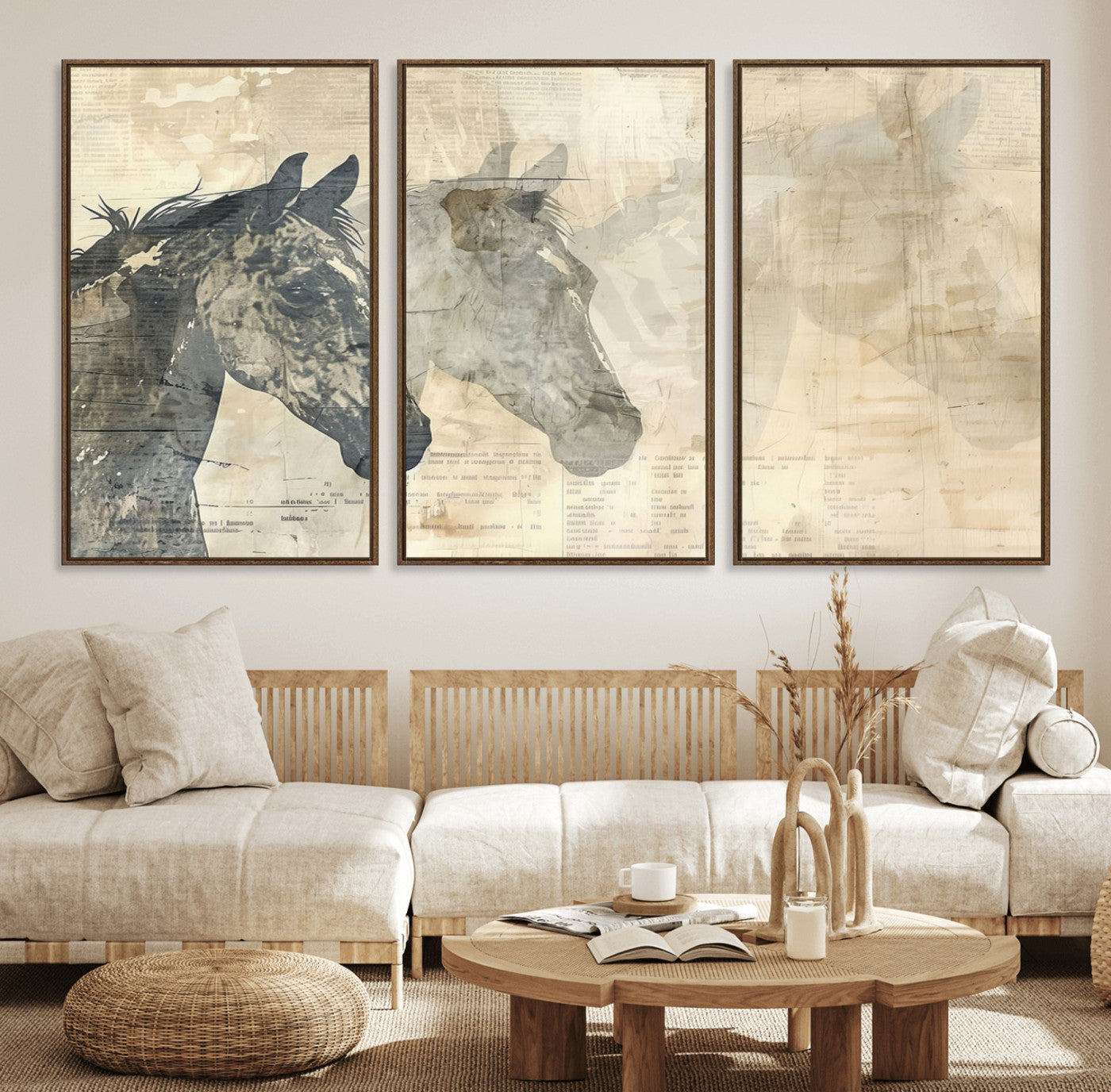 64301-MGV-FC-60X30-3P_Walnut-Abstract Horse Canvas Print | Modern Farmhouse Wall Art | Ready to Hang Framed