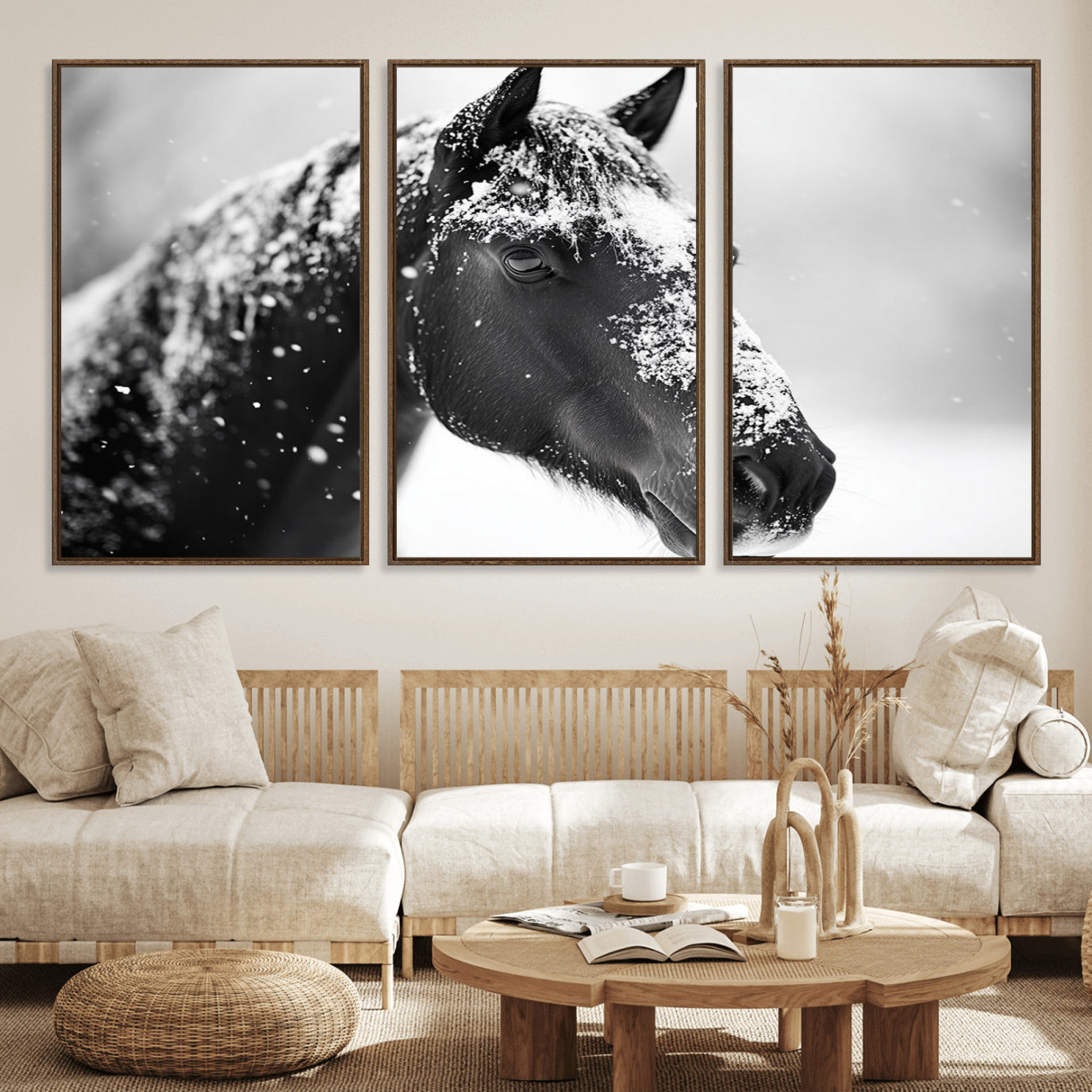 73377-MGV-FC-60X30-3P_Walnut-Horse Canvas Print - Winter Horse Snow Wall Art Canvas Print