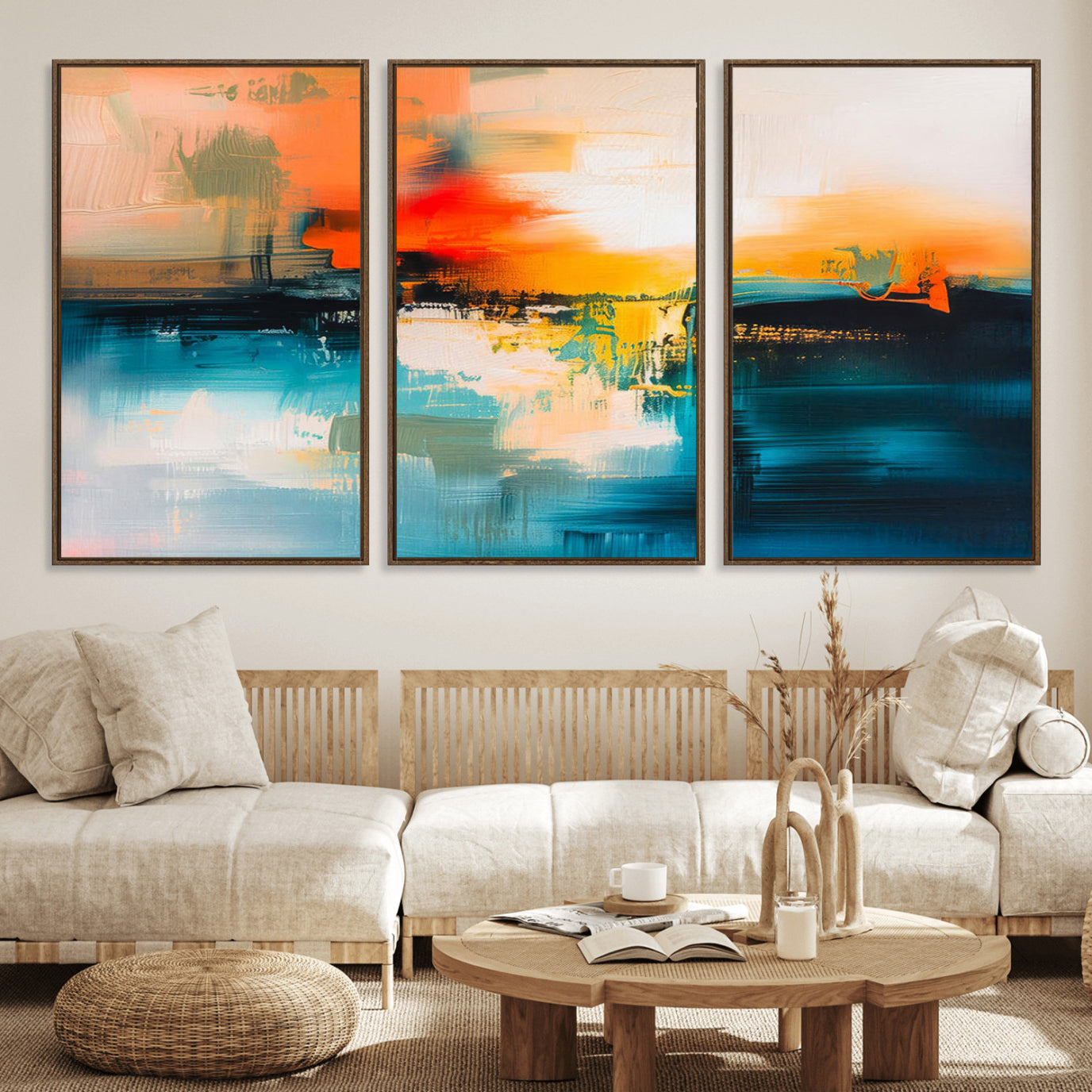 37083-MGV-FC-60X30-3P_Walnut-Colorful Abstract Wall Art | Bold Modern Canvas Print | Ready to Hang and Framed for Living Room or