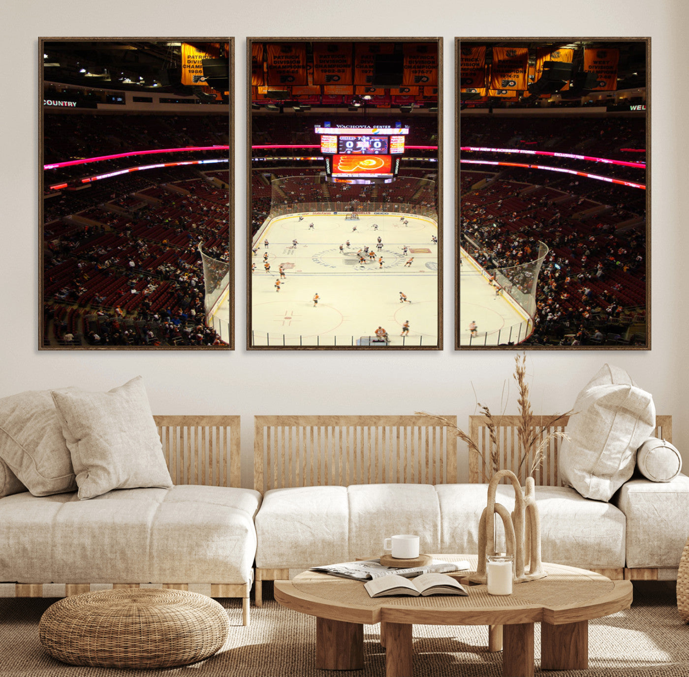 98213-MGV-FC-60X30-3P_Walnut-Wachovia Center Priort of Lyers Game Ice Hockey Stadium Canvas Print, Lyers Game Ice Hockey Stadium