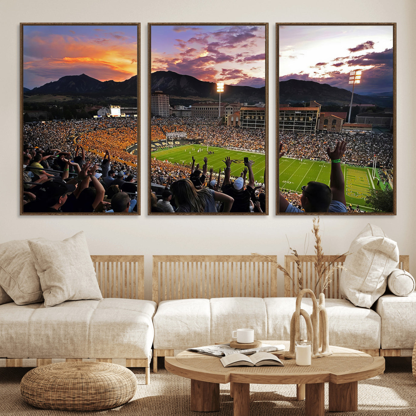 80381-MGV-FC-60X30-3P_Walnut-Framed Colorado Buffaloes Football Team Print - Boulder Folsom Field Stadium Wall Art Canvas Print
