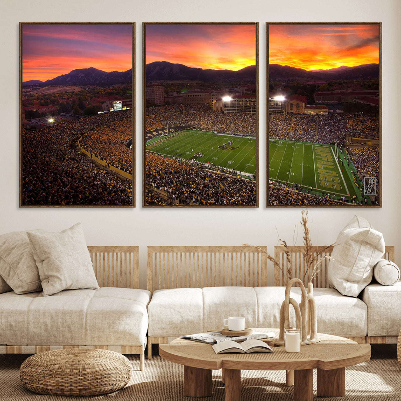 58708-MGV-FC-60X30-3P_Walnut-Colorado Buffaloes Football Team Print - Boulder Folsom Field Stadium Wall Art Canvas Print