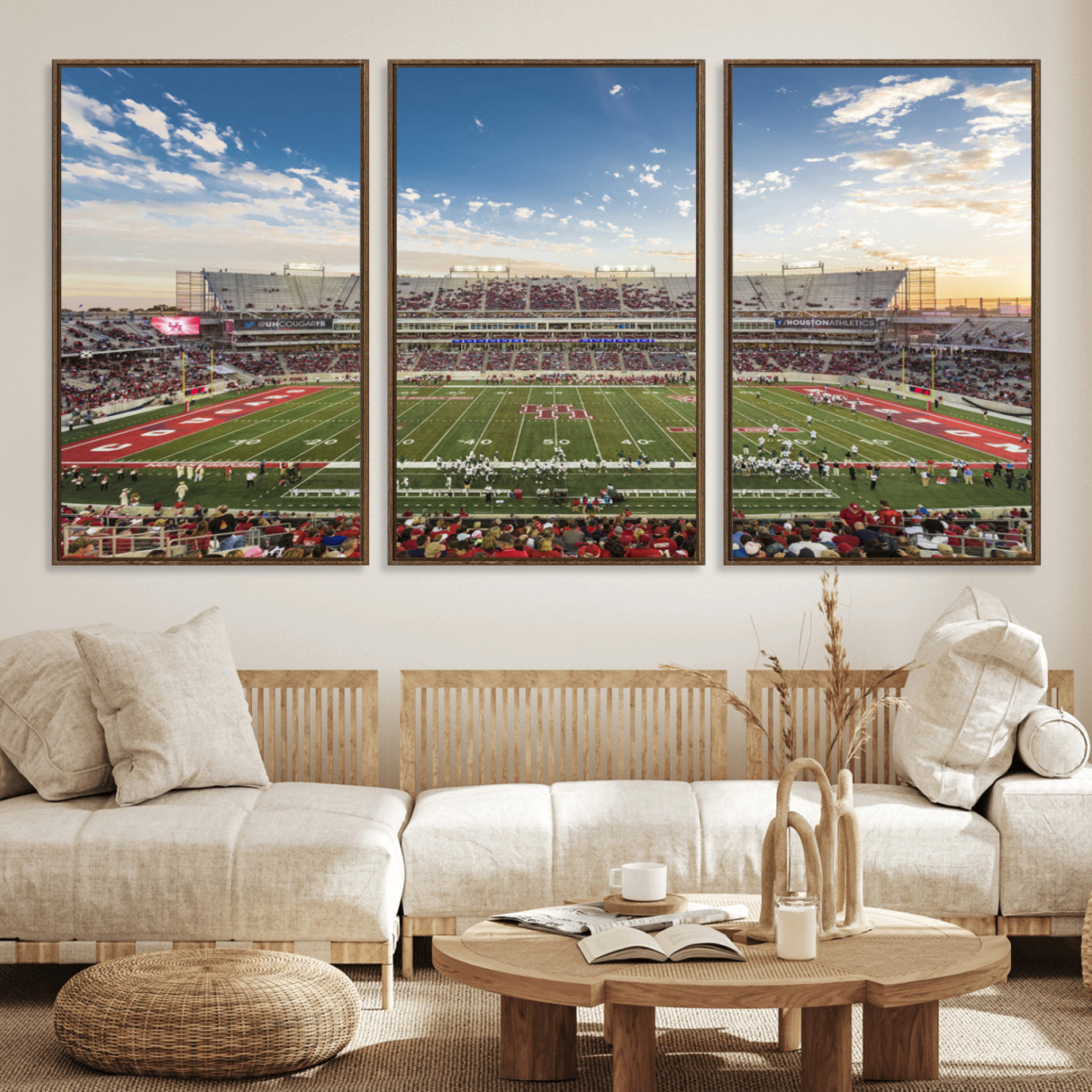 36612-MGV-FC-60X30-3P_Walnut-Framed Houston Cougars Football Team Print - Houston TDECU Stadium Wall Art Canvas Print