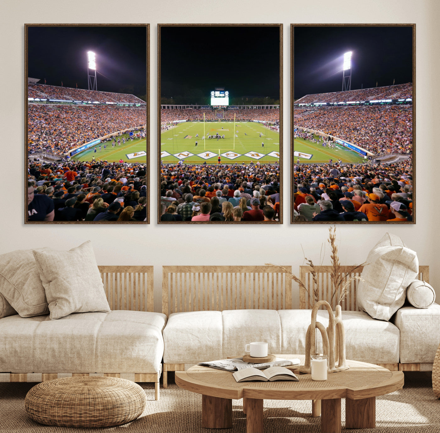 98441-MGV-FC-60X30-3P_Walnut-Virginia Cavaliers Football Team Print - Charlottesville Scott Stadium Wall Art Canvas Print