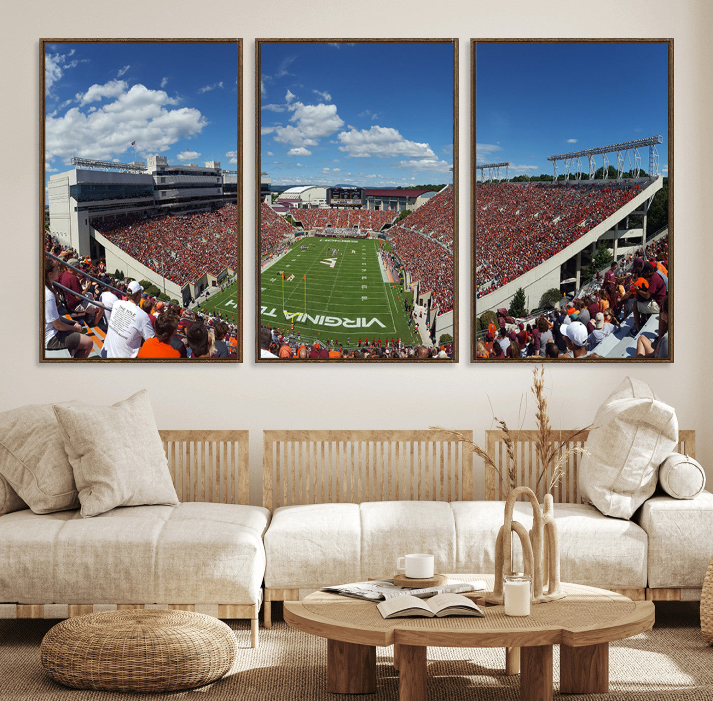 87769-MGV-FC-60X30-3P_Walnut-Virginia Tech Hokies Football Team Print - Blacksburg Lane Stadium Wall Art Canvas Print
