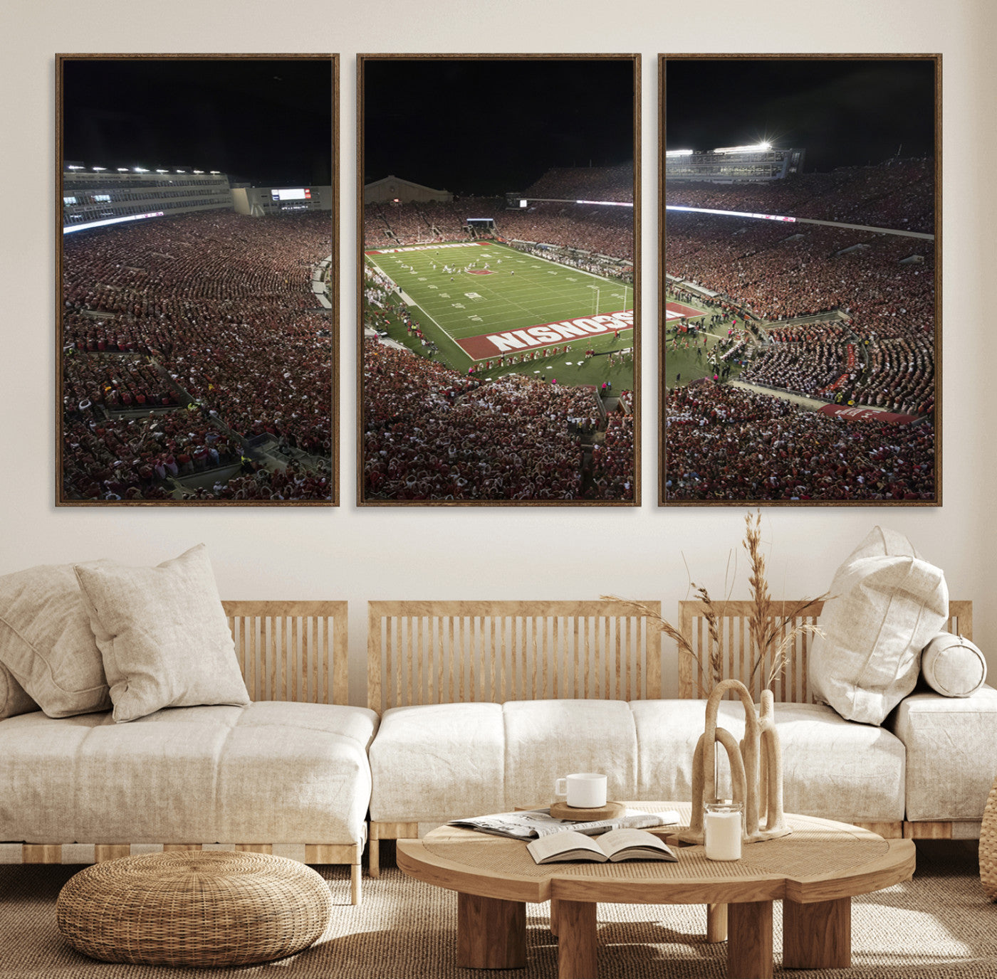 42403-MGV-FC-60X30-3P_Walnut-Wisconsin Badgers Football Team Print - Madison Camp Randall Stadium Wall Art Canvas Print