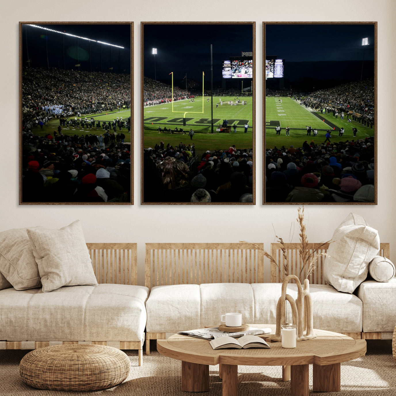 60140-MGV-FC-60X30-3P_Walnut-Purdue Boilermakers Football Team Print - West Lafayette Ross–Ade Stadium Wall Art Canvas Print