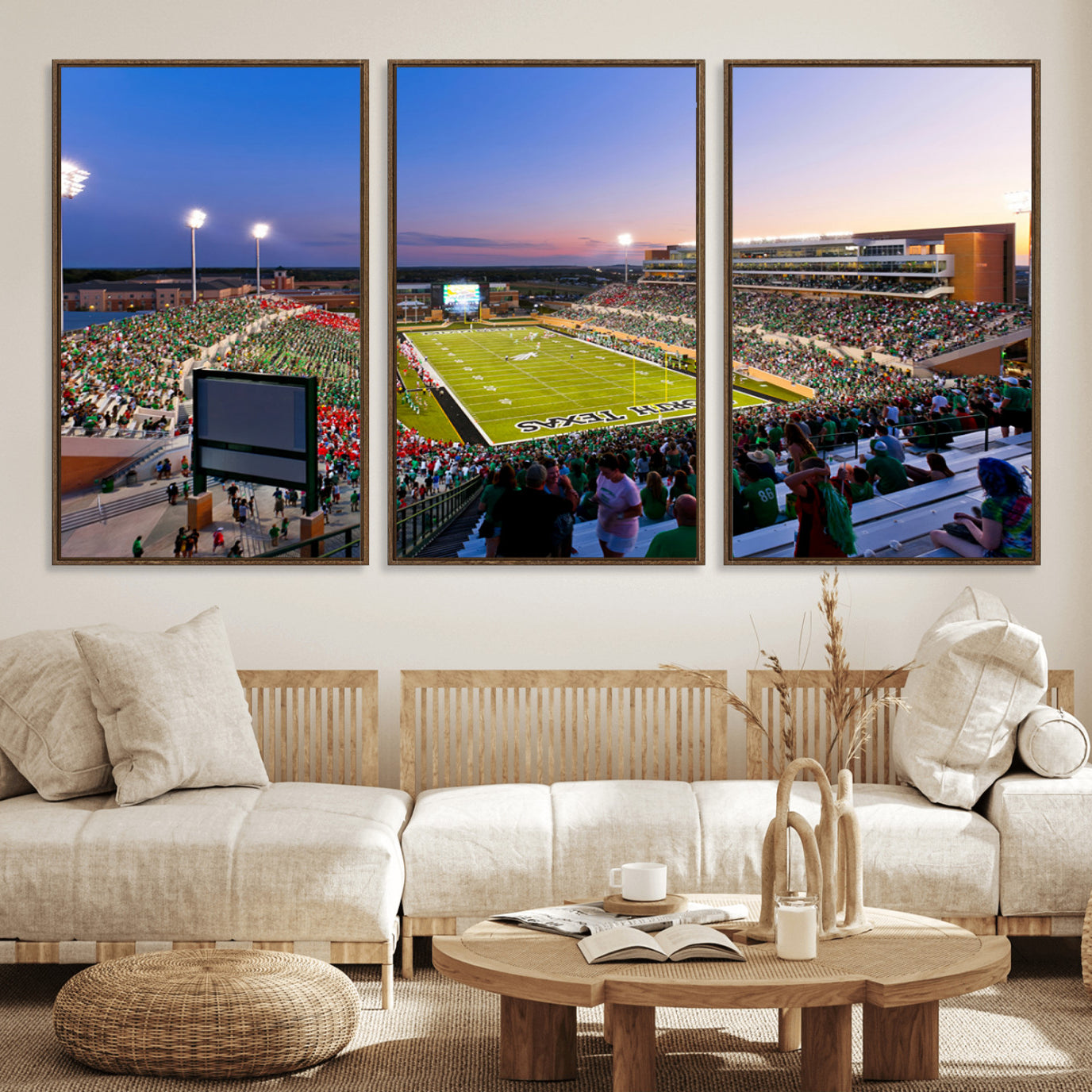 25916-MGV-FC-60X30-3P_Walnut-University of North Texas Mean Green Football Team Print - Denton DATCU Stadium Canvas Print Wall
