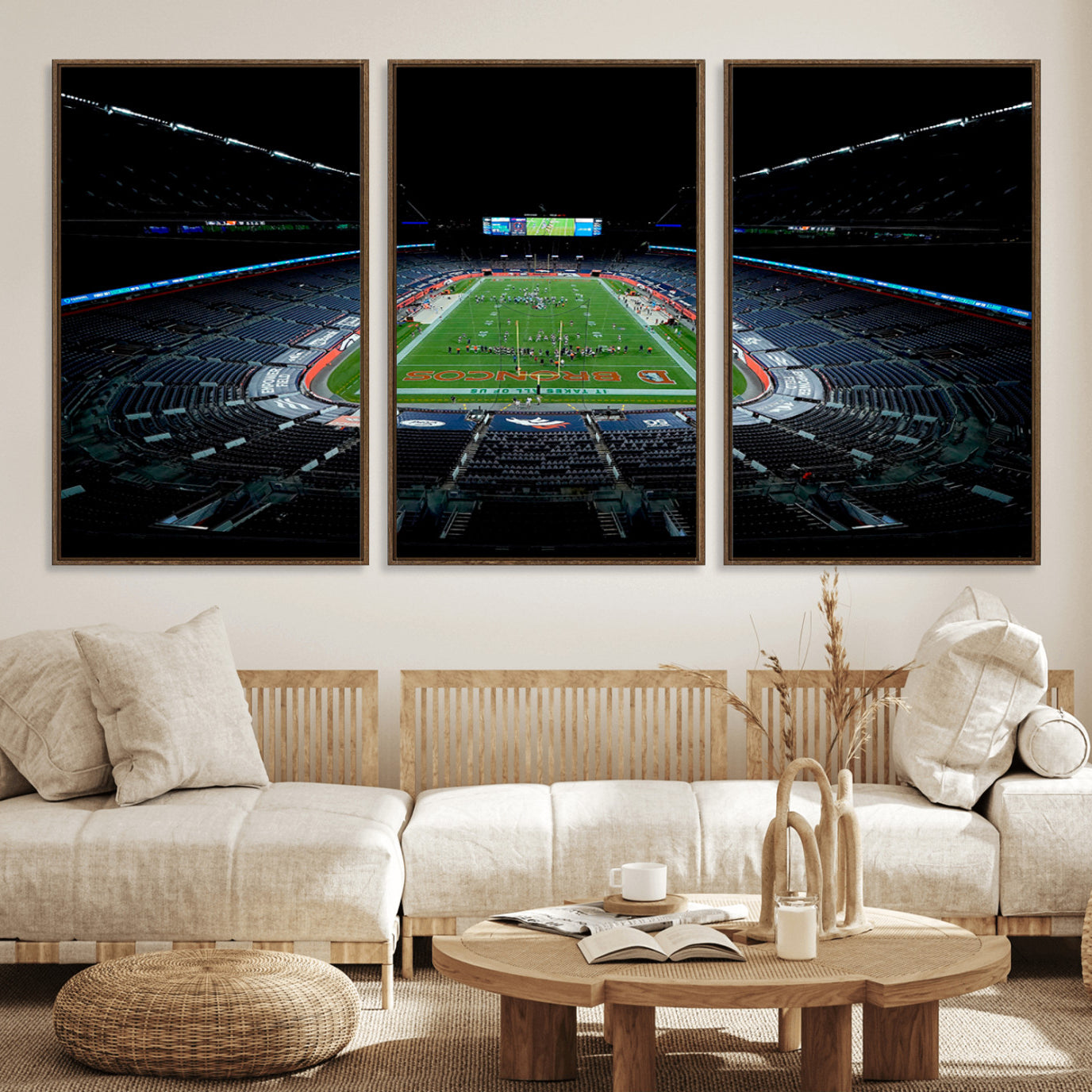 14797-MGV-FC-60X30-3P_Walnut-Denver Broncos Football Team Print Canvas- Denver Empower Field at Mile High Stadium Wall Art Canvas