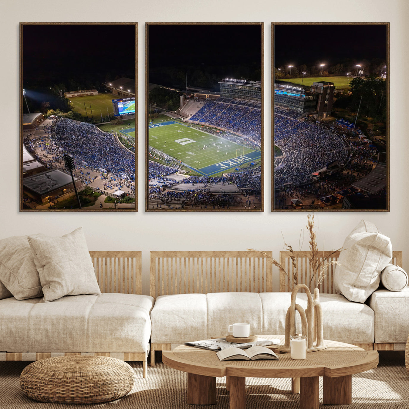 42347-MGV-FC-60X30-3P_Walnut-Duke University Blue Devils Football Print Canvas - Durham Wallace Wade Stadium Wall Art Canvas