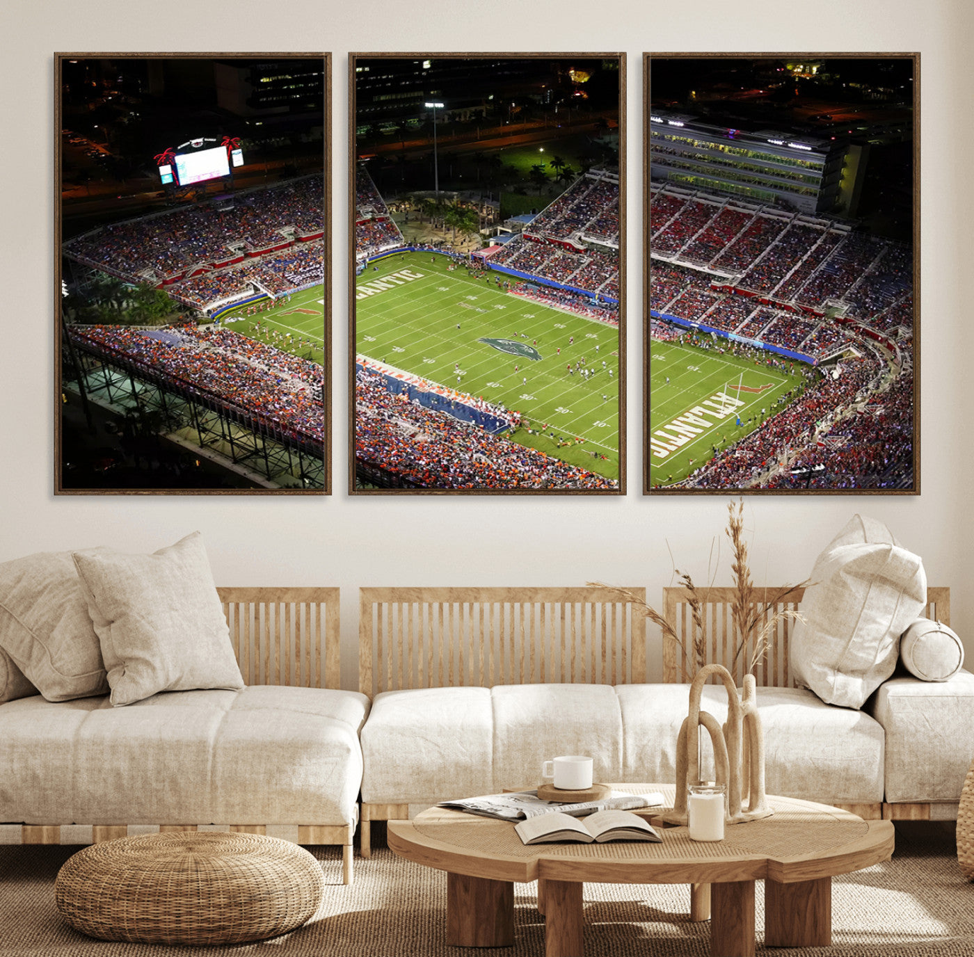 12682-MGV-FC-60X30-3P_Walnut-Florida Atlantic University Owls Canvas Print, Football Team Print - Boca Raton FAU Stadium Wall Art