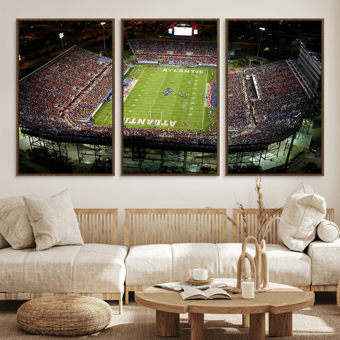 72354-MGV-FC-60X30-3P_Walnut-Florida Atlantic University Owls Football Team Print - Boca Raton FAU Stadium Wall Art Canvas Print