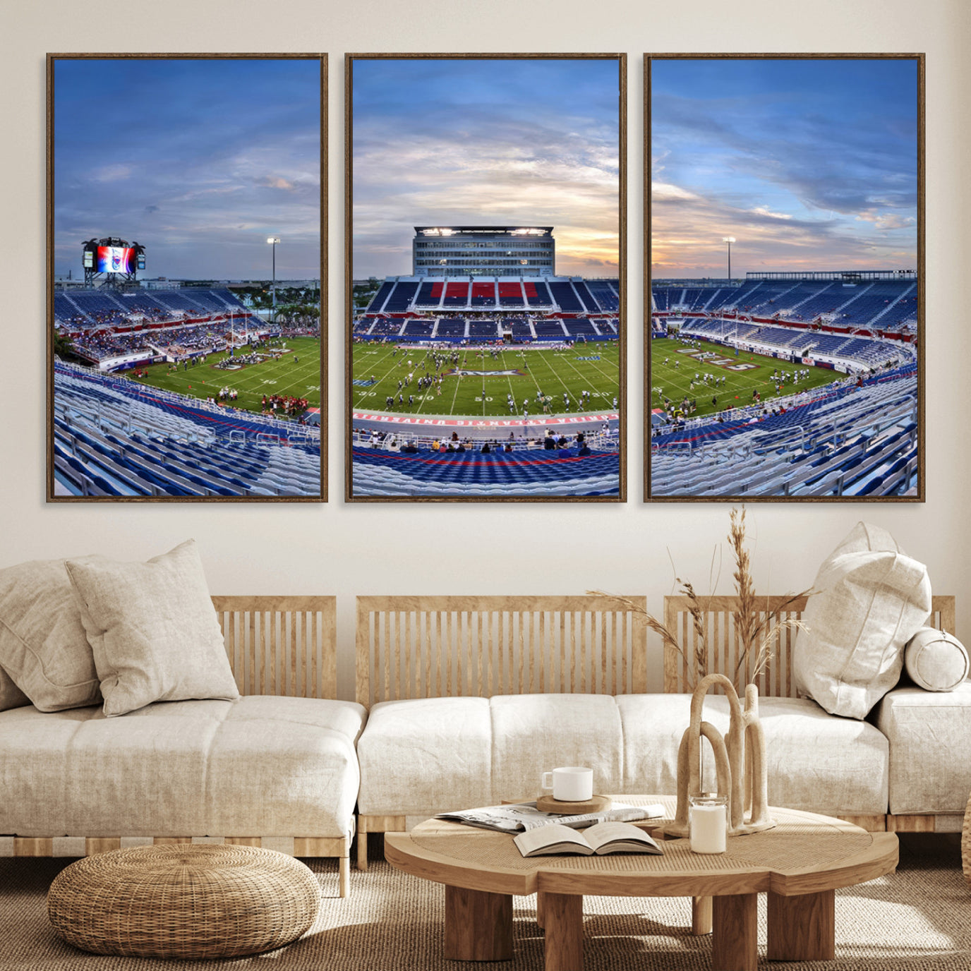 69559-MGV-FC-60X30-3P_Walnut-Florida Atlantic University Owls Football Team Print - Boca Raton FAU Stadium Wall Art Canvas Print