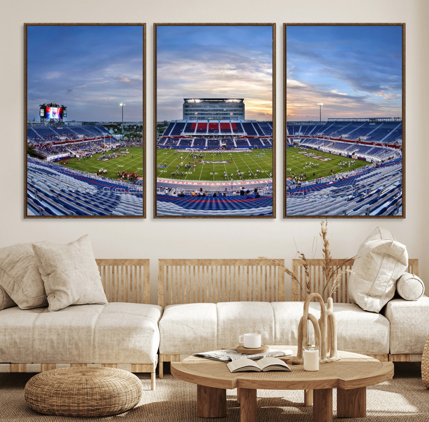 69559-MGV-FC-60X30-3P_Walnut-Florida Atlantic University Owls Football Team Print - Boca Raton FAU Stadium Wall Art Canvas Print