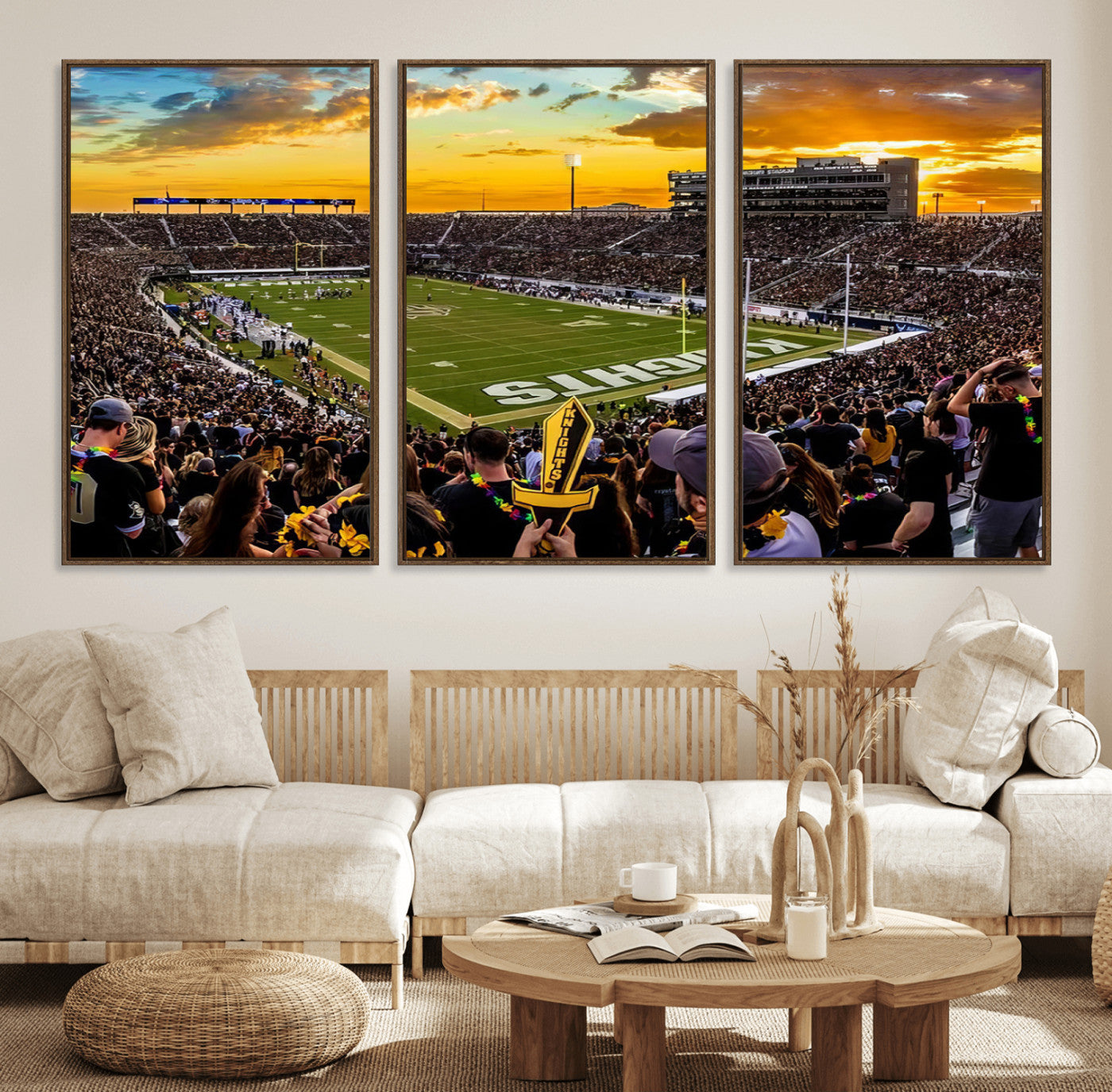 66803-MGV-FC-60X30-3P_Walnut-UCF Knights Football Team Print - Orlando FBC Mortgage Stadium, UCF Knights Wall Art Canvas Print