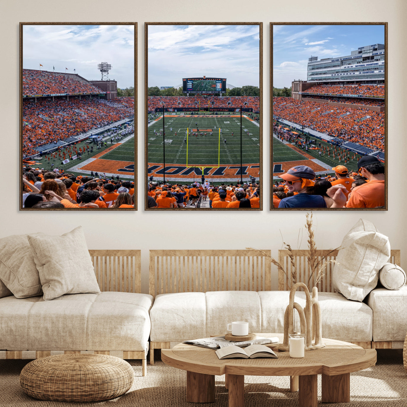 68701-MGV-FC-60X30-3P_Walnut-University of Illinois Fighting Illini Football Team Print Canvas - Champaign Illinois Memorial