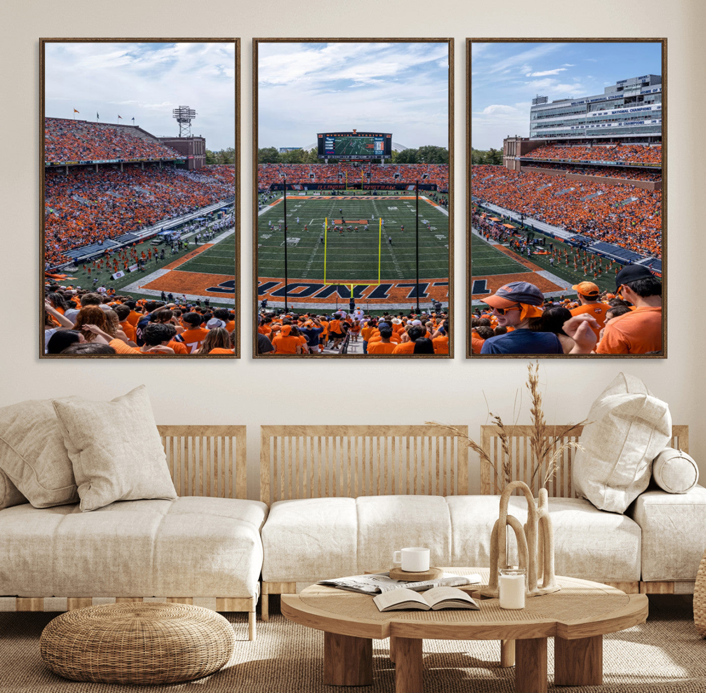 68701-MGV-FC-60X30-3P_Walnut-University of Illinois Fighting Illini Football Team Print Canvas - Champaign Illinois Memorial