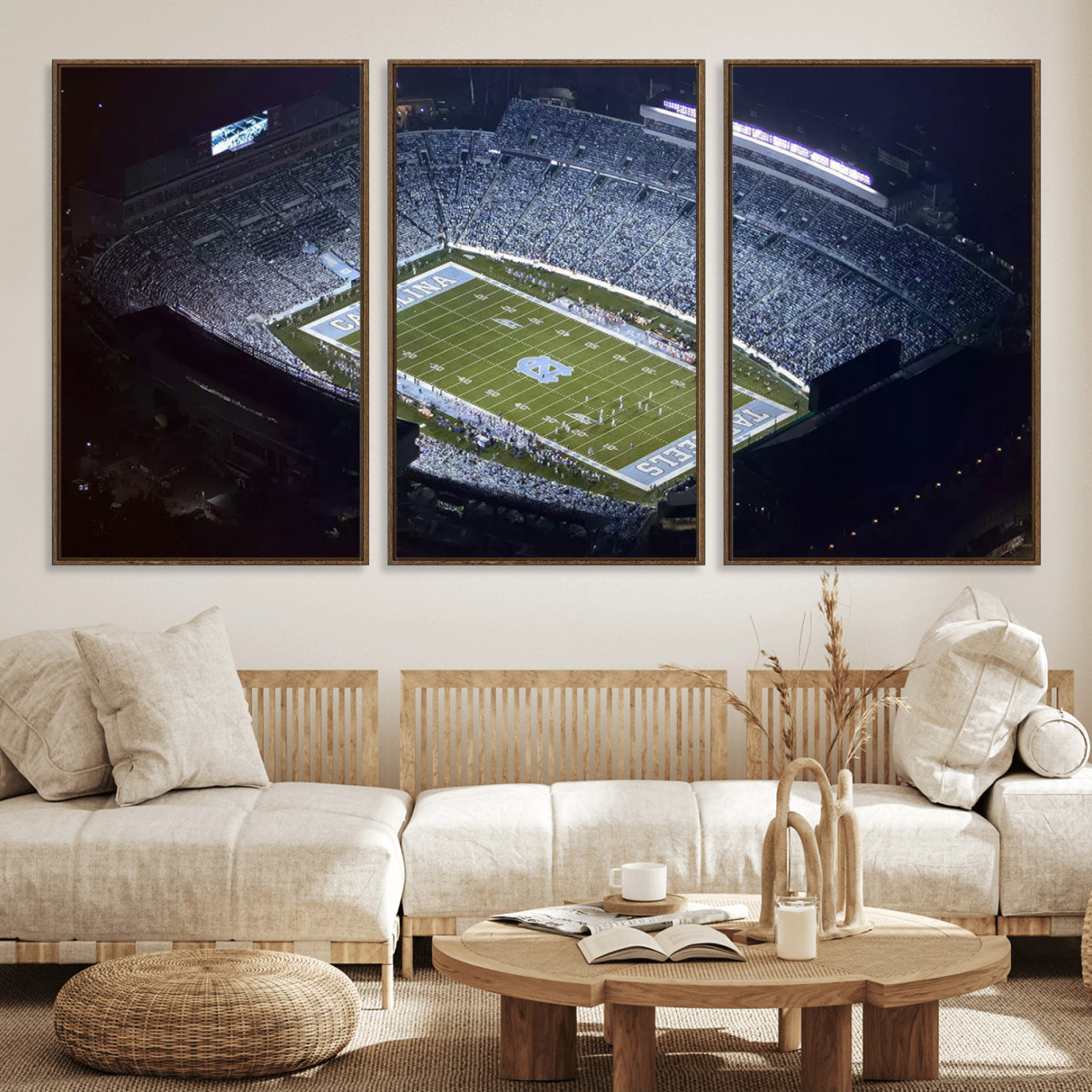 88375-MGV-FC-60X30-3P_Walnut-University of North Carolina Tar Heels Football Team Print - Chapel Hill Kenan Memorial Stadium