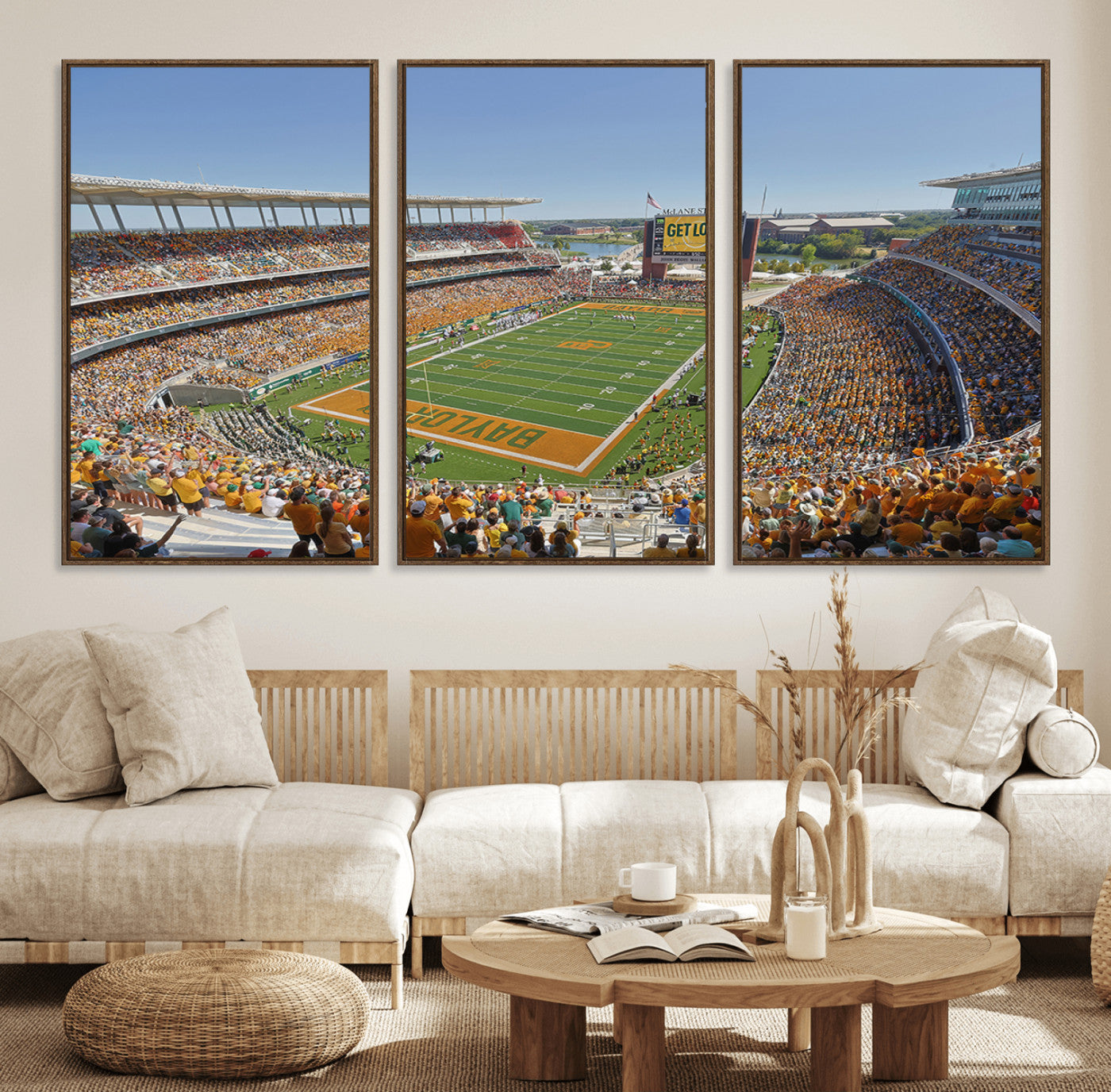49912-MGV-FC-60X30-3P_Walnut-Baylor University Bears Football Team Print - Waco McLane Stadium Wall Art Canvas Print