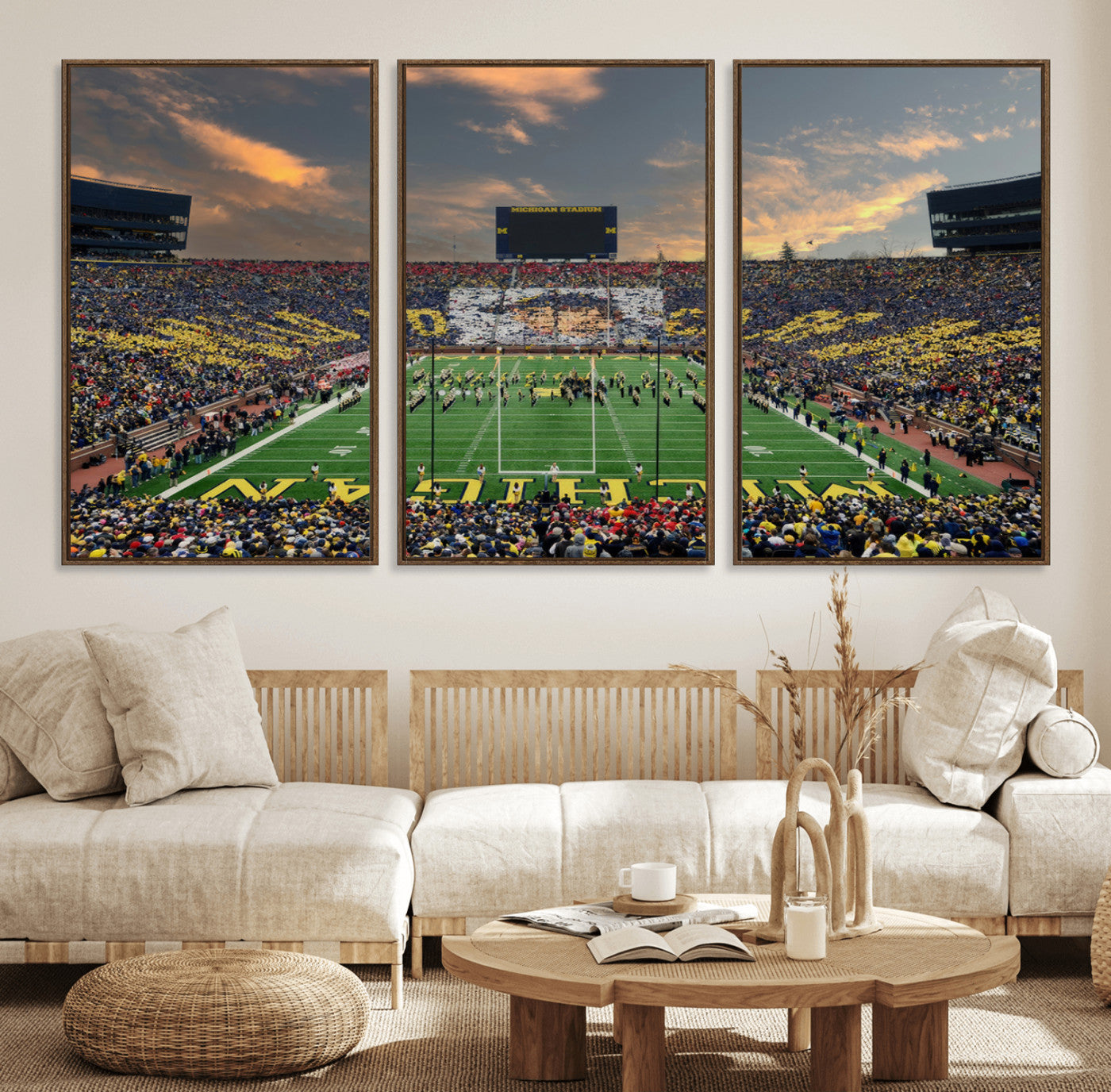 81843-MGV-FC-60X30-3P_Walnut-University of Michigan Wolverines Print Canvas, Football Team Print - Ann Arbor Michigan Stadium