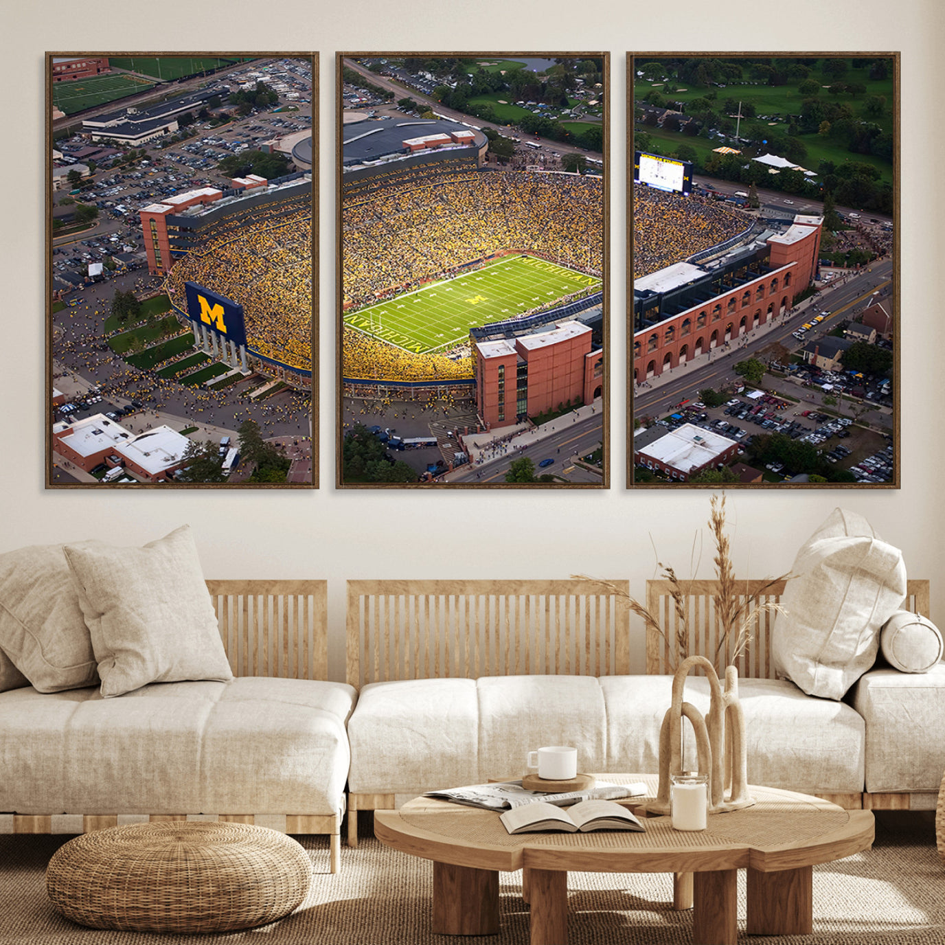 95248-MGV-FC-60X30-3P_Walnut-University of Michigan Wolverines Football Team Print - Ann Arbor Michigan Stadium Wall Art Canvas