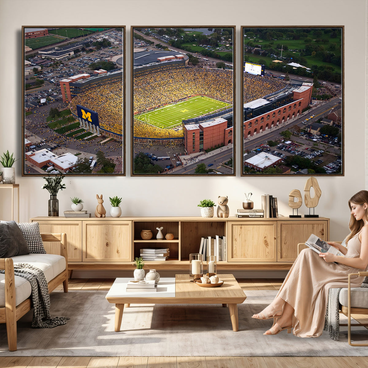 95248-PAN-FL-20X10 - University of Michigan Wolverines Football Team Print - Ann Arbor Michigan Stadium Wall Art Canvas