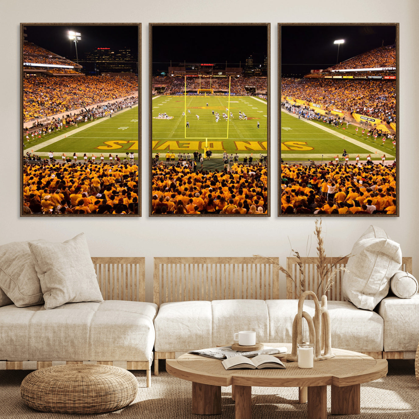 21588-MGV-FC-60X30-3P_Walnut-ASU Sun Devils Football Team Print - Phoenix Mountain America Stadium Wall Art Canvas Print