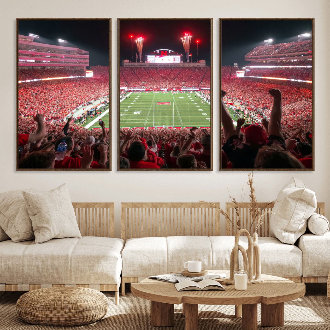 43351-MGV-FC-60X30-3P_Walnut-University of Nebraska Cornhuskers Football Team Print - Lincoln Memorial Stadium Wall Art Canvas