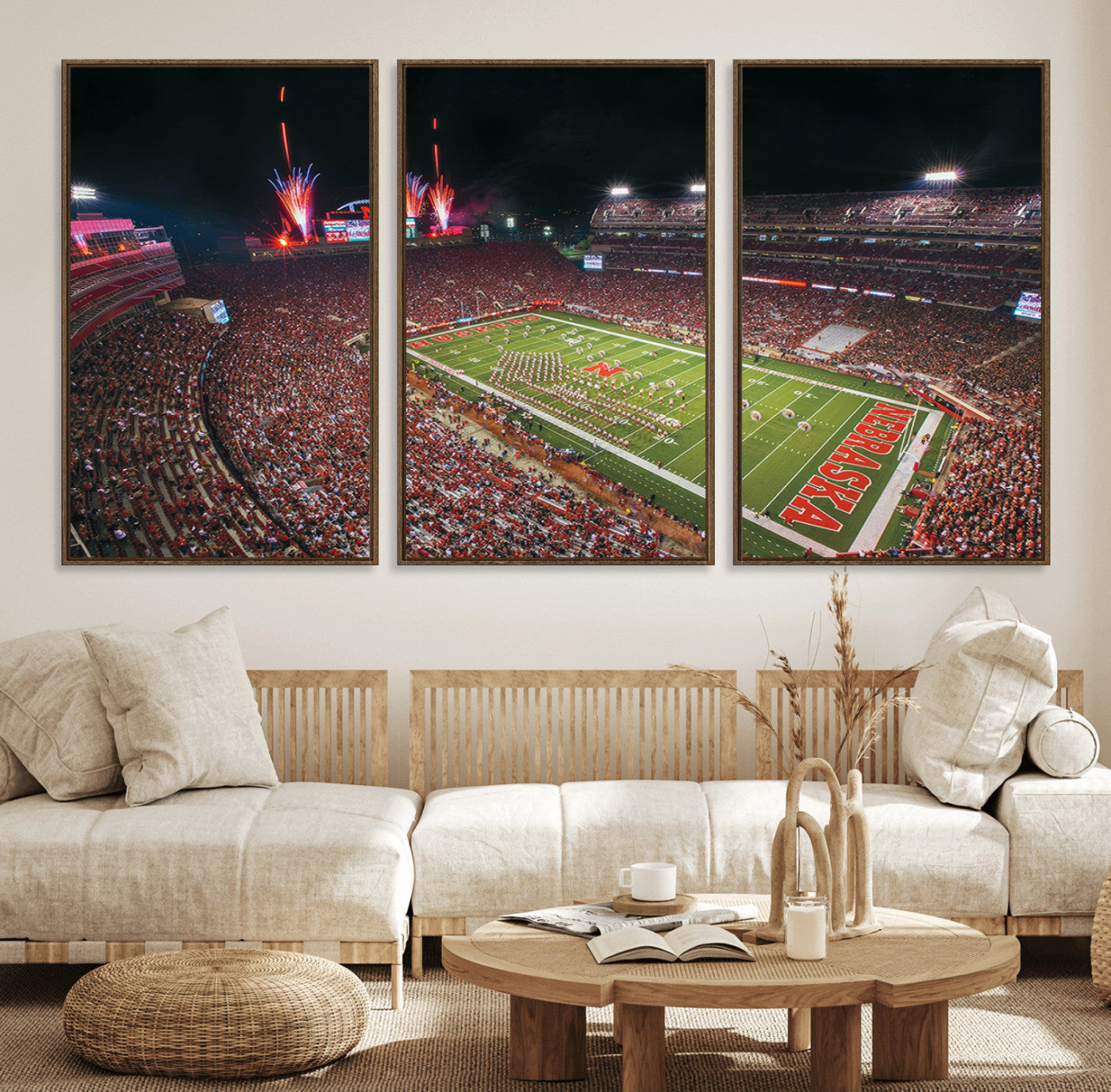 51773-MGV-FC-60X30-3P_Walnut-University of Nebraska Cornhuskers Football Team Print - Lincoln Memorial Stadium Wall Art Canvas
