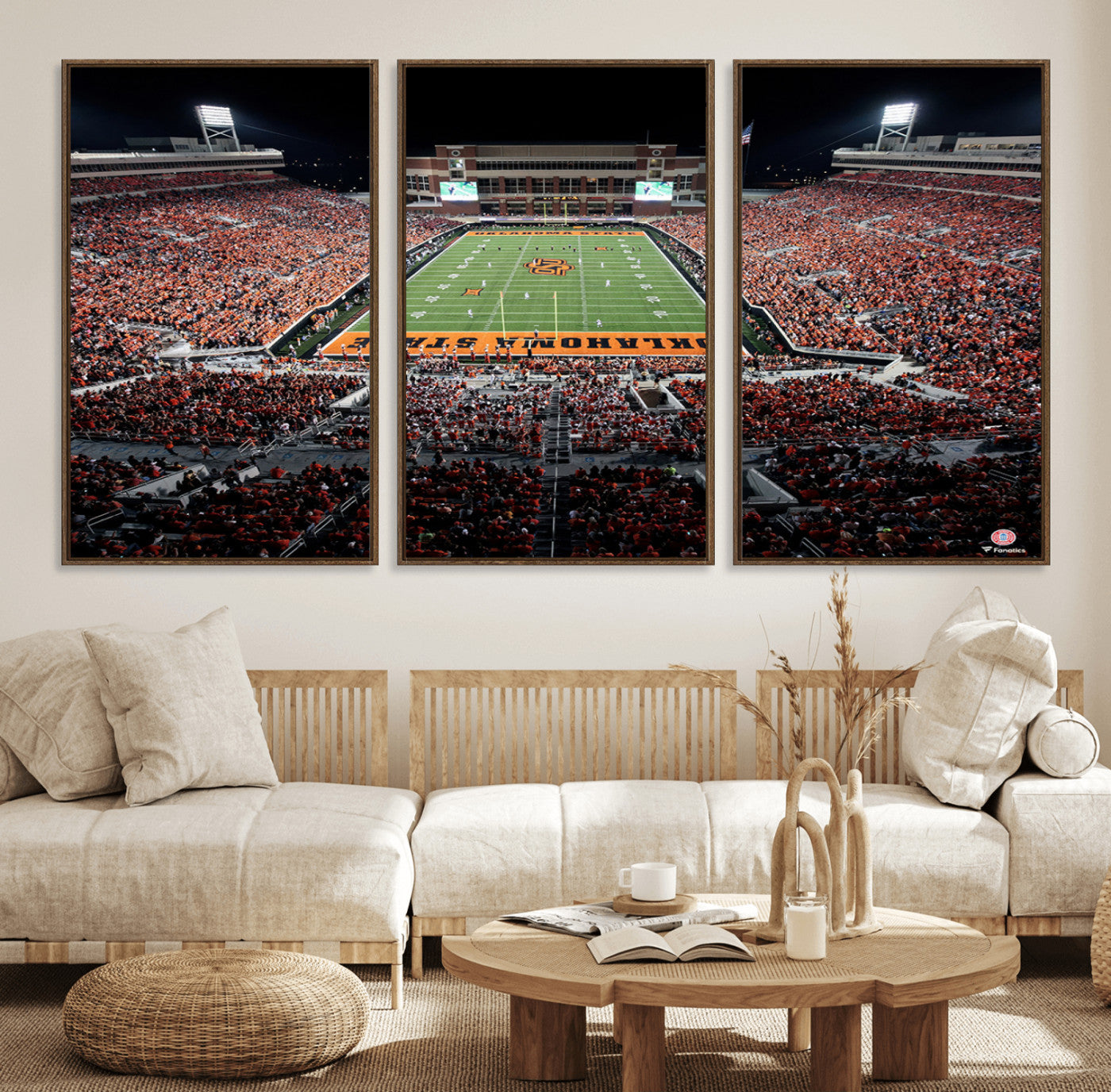 81675-MGV-FC-60X30-3P_Walnut-Boone Pickens Stadium Wall Art Oklahoma State Cowboys Print Framed Sports Canvas Art for Home, Office, Living Room