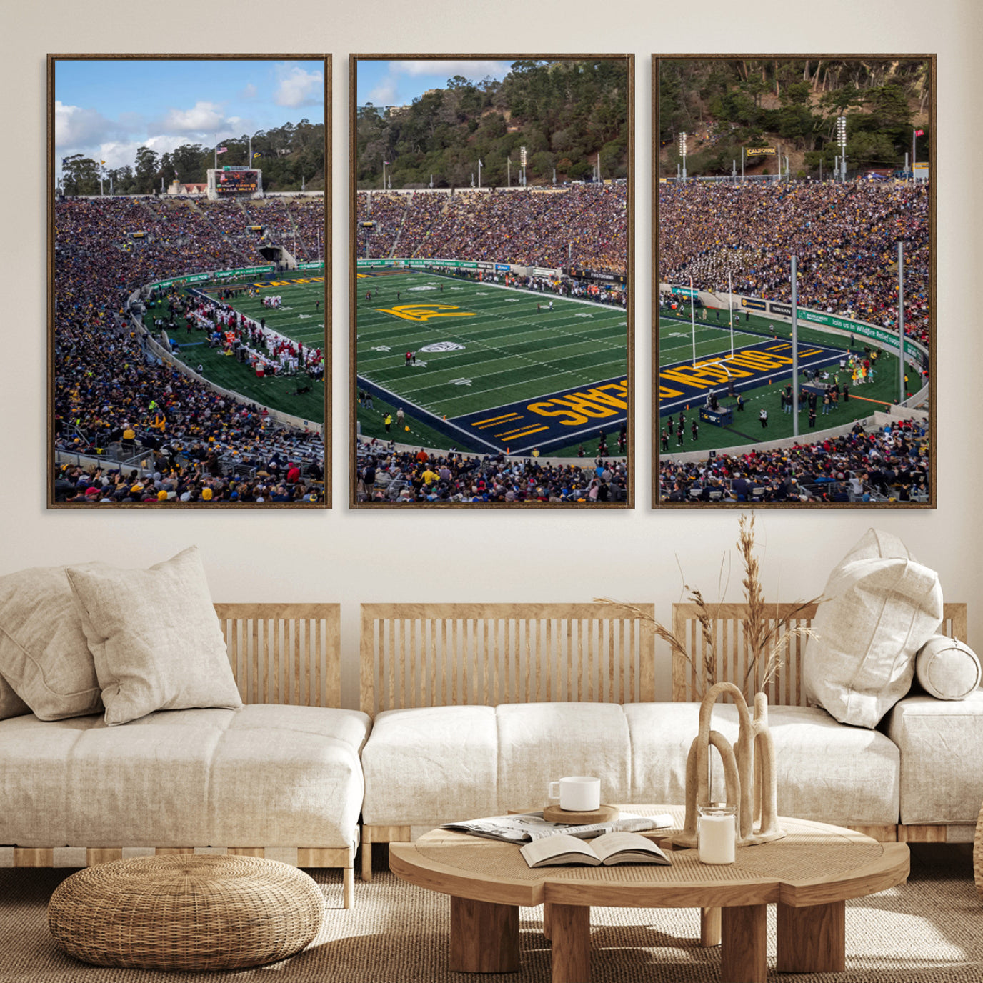 38054-MGV-FC-60X30-3P_Walnut-University of California Golden Bears Football Team Print - Berkeley California Memorial Stadium Art