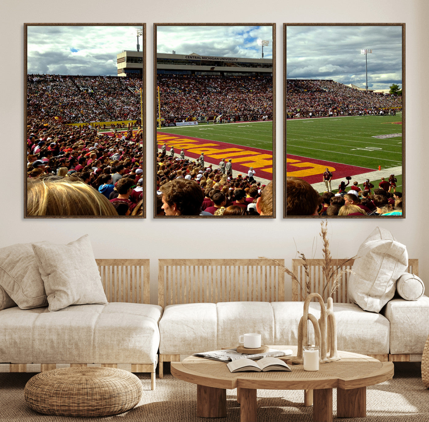 99662-MGV-FC-60X30-3P_Walnut-Central Michigan University Chippewas Football Team Print - Mount Pleasant Kelly/Shorts Stadium Wall