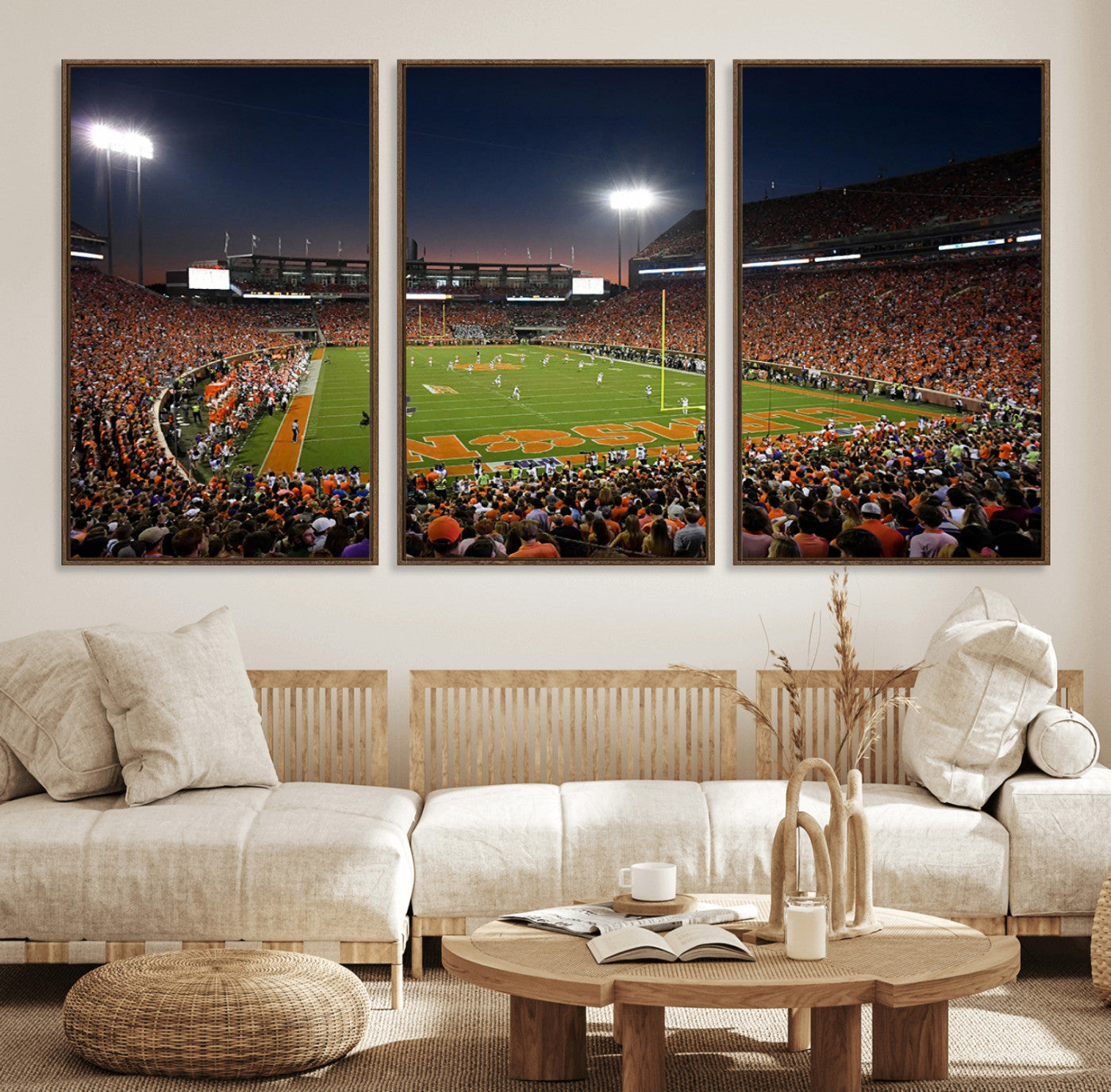 32340-MGV-FC-60X30-3P_Walnut-Clemson University Tigers Art Print, Football Team Print - Clemson Memorial Stadium Wall Art Canvas