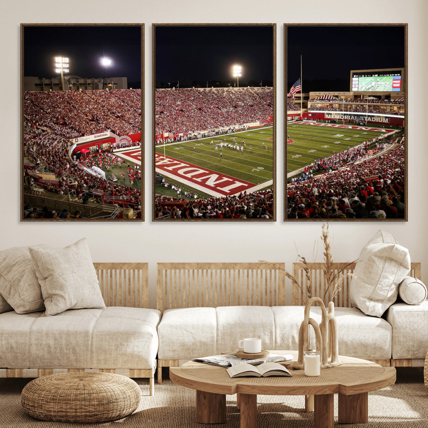 82748-MGV-FC-60X30-3P_Walnut-Indiana University Hoosiers Football Team Print Canvas - Bloomington Memorial Stadium Wall Art