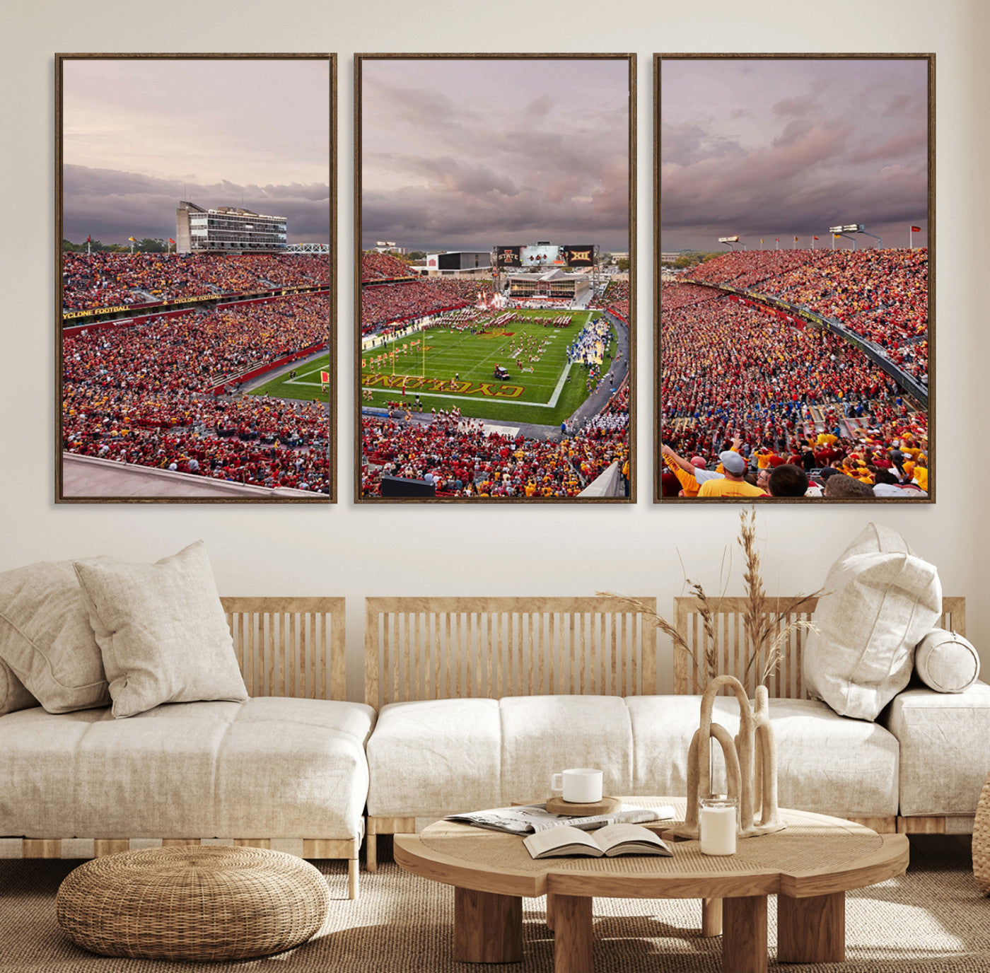 50373-MGV-FC-60X30-3P_Walnut-Iowa State University Cyclones Football Team Print - Ames Jack Trice Stadium Wall Art Canvas Print