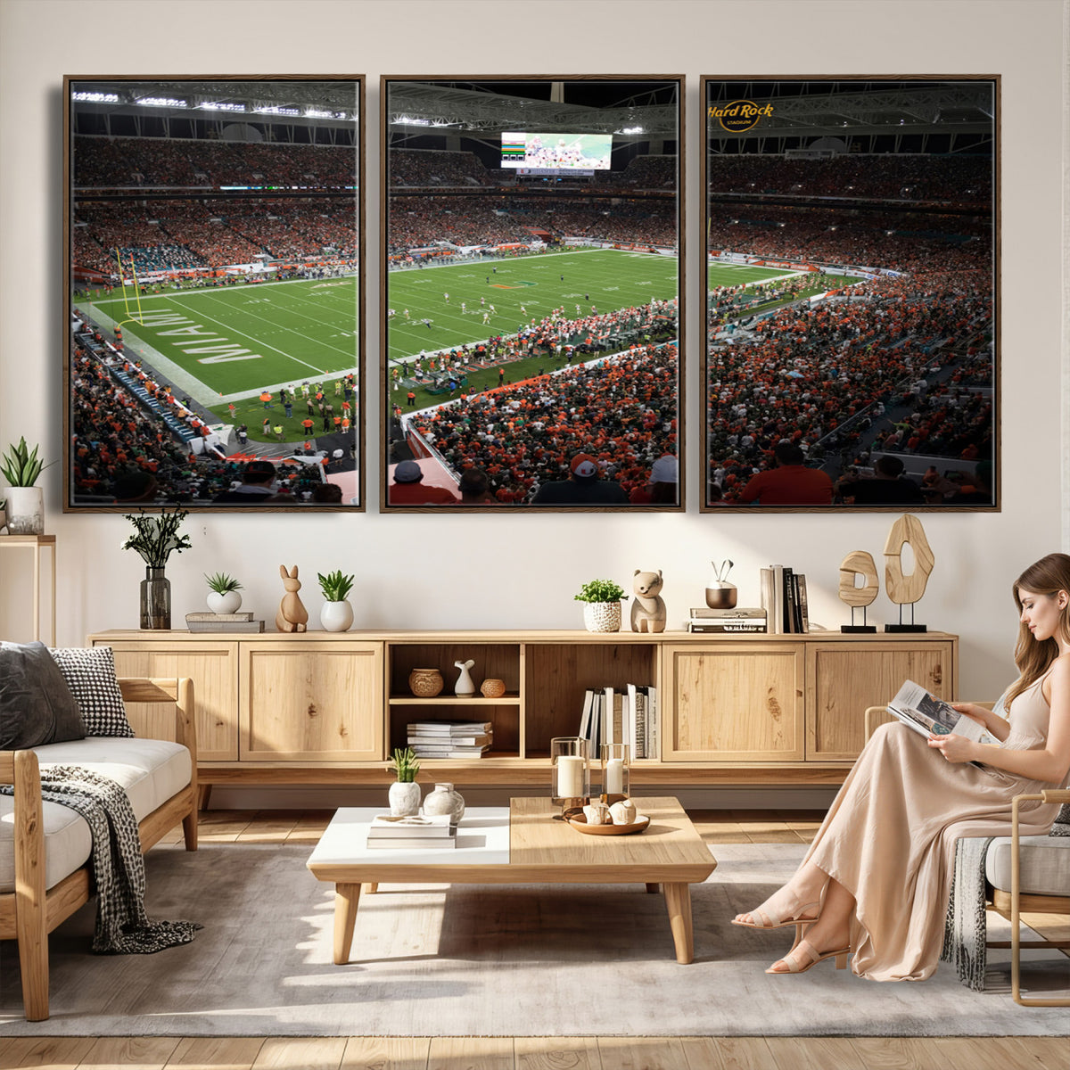 33698-PAN-FL-20X10 - Miami Hurricanes Football Team Print Canvas- Miami Hard Rock Stadium Wall Art Canvas Print