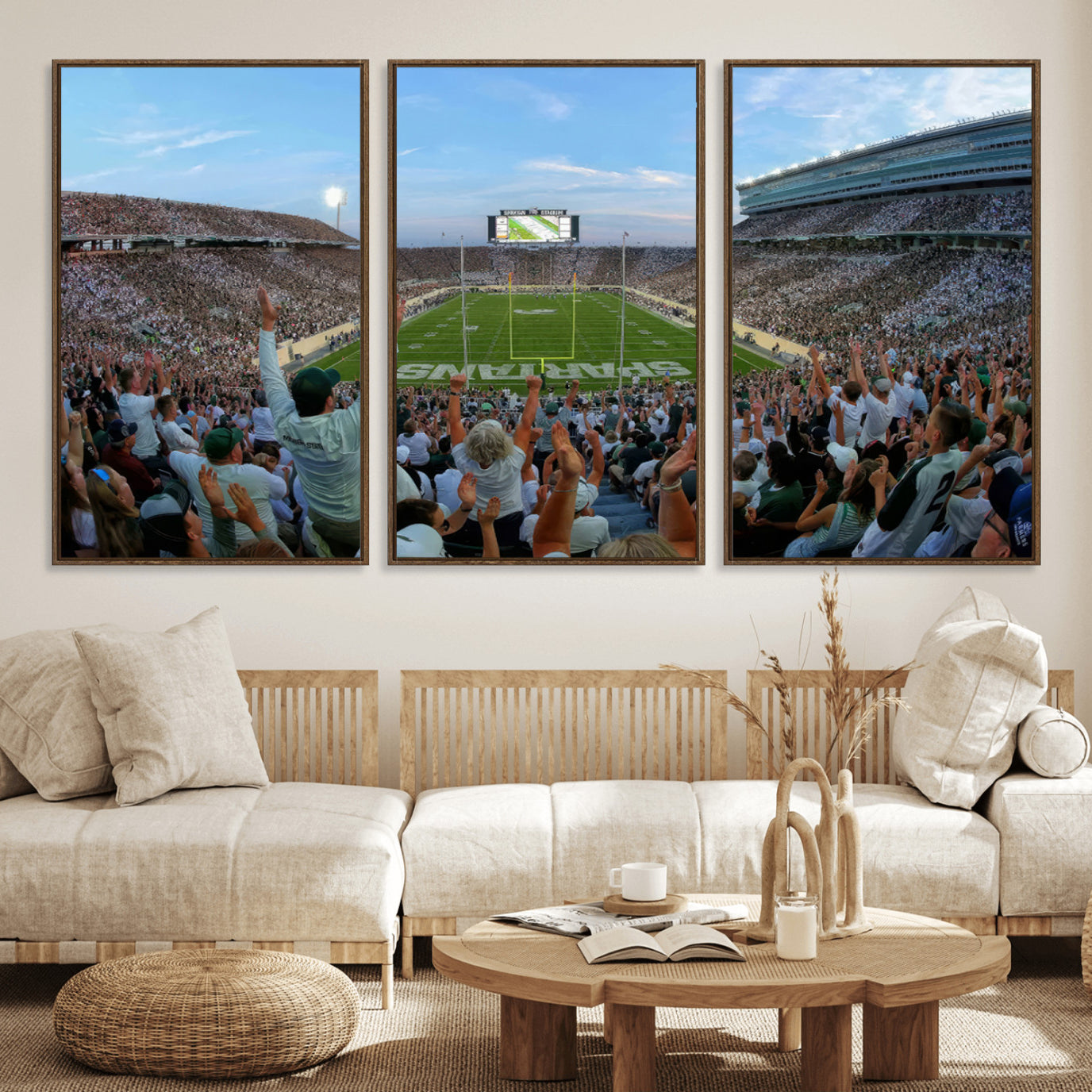 73105-MGV-FC-60X30-3P_Walnut-Michigan State Spartans Football Team Art Print - East Lansing Spartan Stadium Wall Art Canvas Print