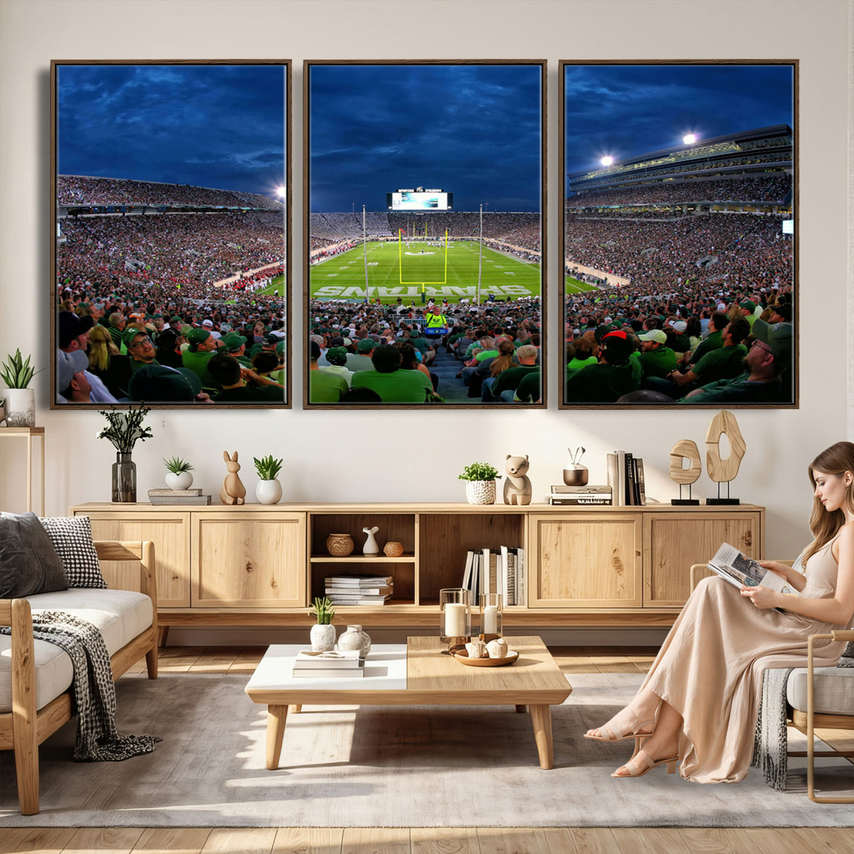 35248-PAN-FL-20X10 - Michigan State Spartans Football Team Print - East Lansing Spartan Stadium Wall Art Canvas Print