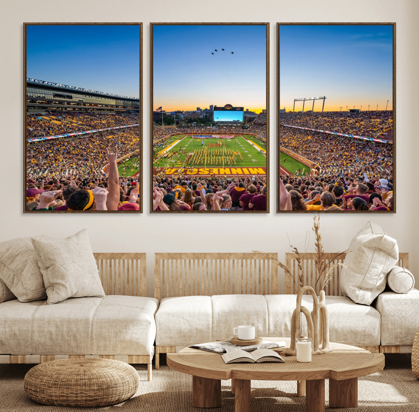 84421-MGV-FC-60X30-3P_Walnut-University of Minnesota Golden Gophers Art Print, Football Team Print - Minneapolis Huntington Bank