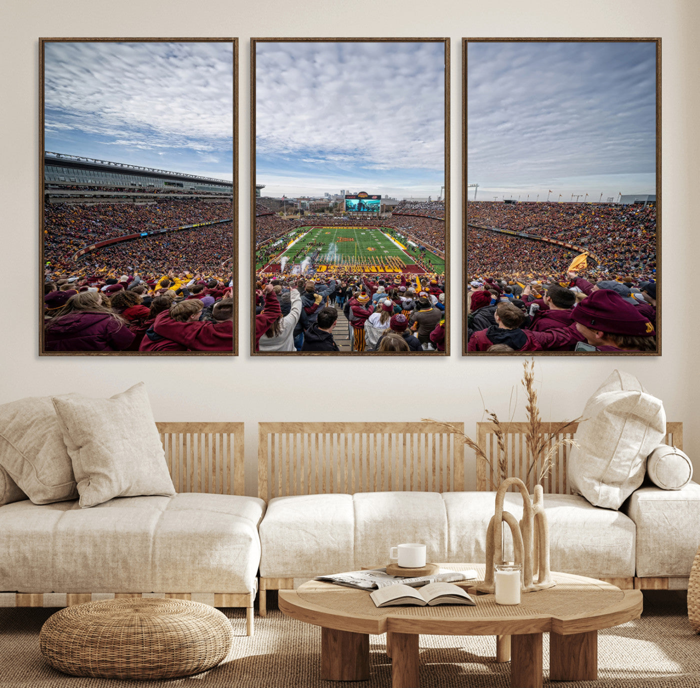 38459-MGV-FC-60X30-3P_Walnut-University of Minnesota Golden Gophers Football Team Print - Minneapolis Huntington Bank Stadium Art