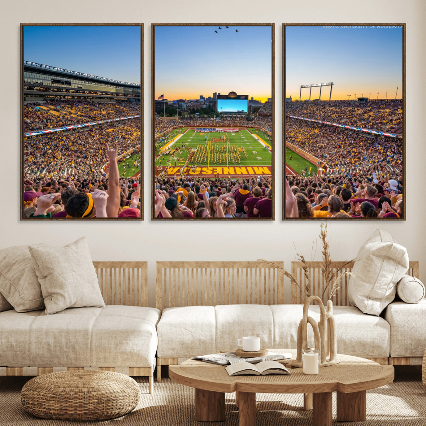 63452-MGV-FC-60X30-3P_Walnut-University of Minnesota Golden Gophers Football Team Print - Minneapolis Huntington Bank Stadium