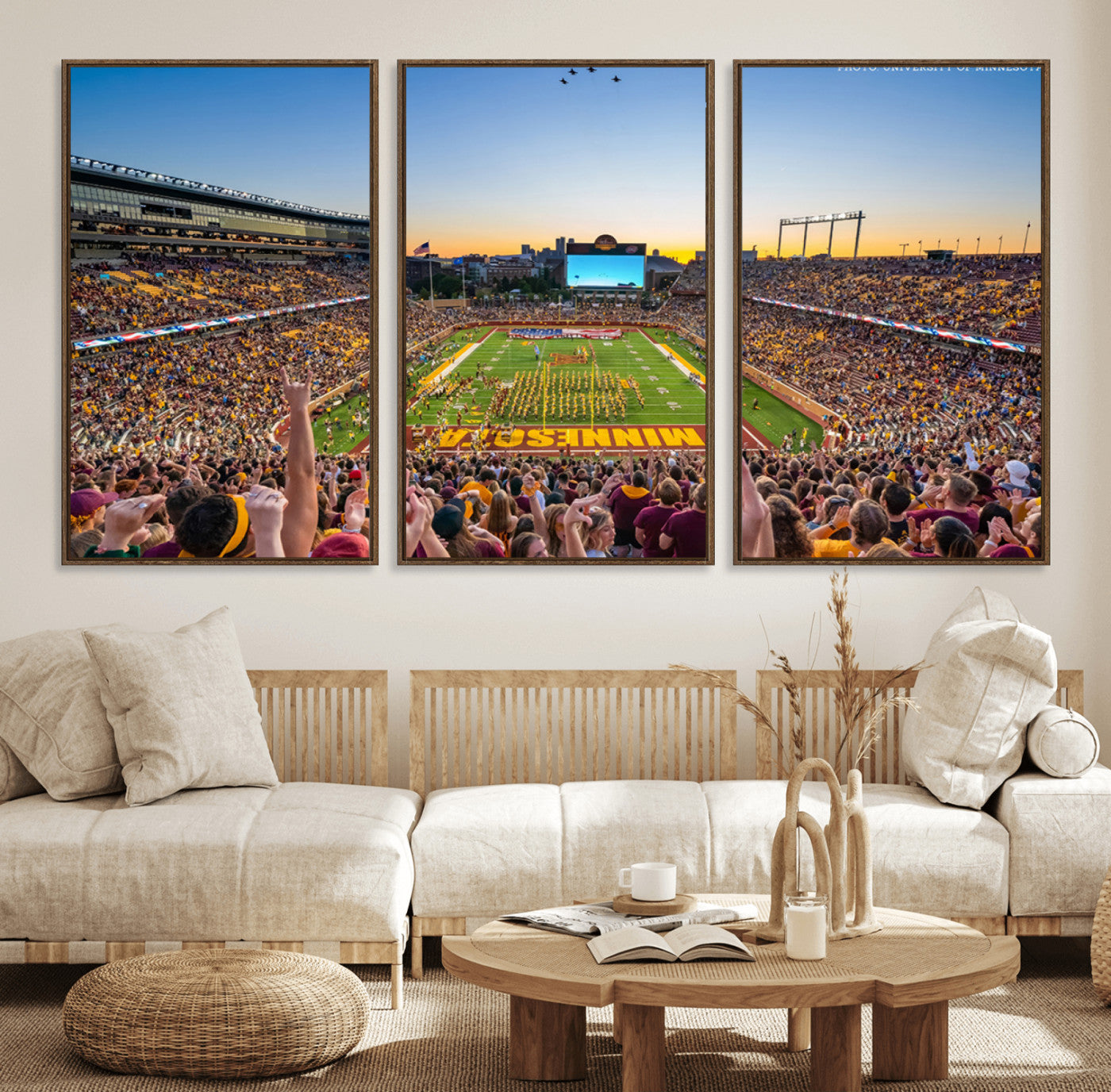 63452-MGV-FC-60X30-3P_Walnut-University of Minnesota Golden Gophers Football Team Print - Minneapolis Huntington Bank Stadium