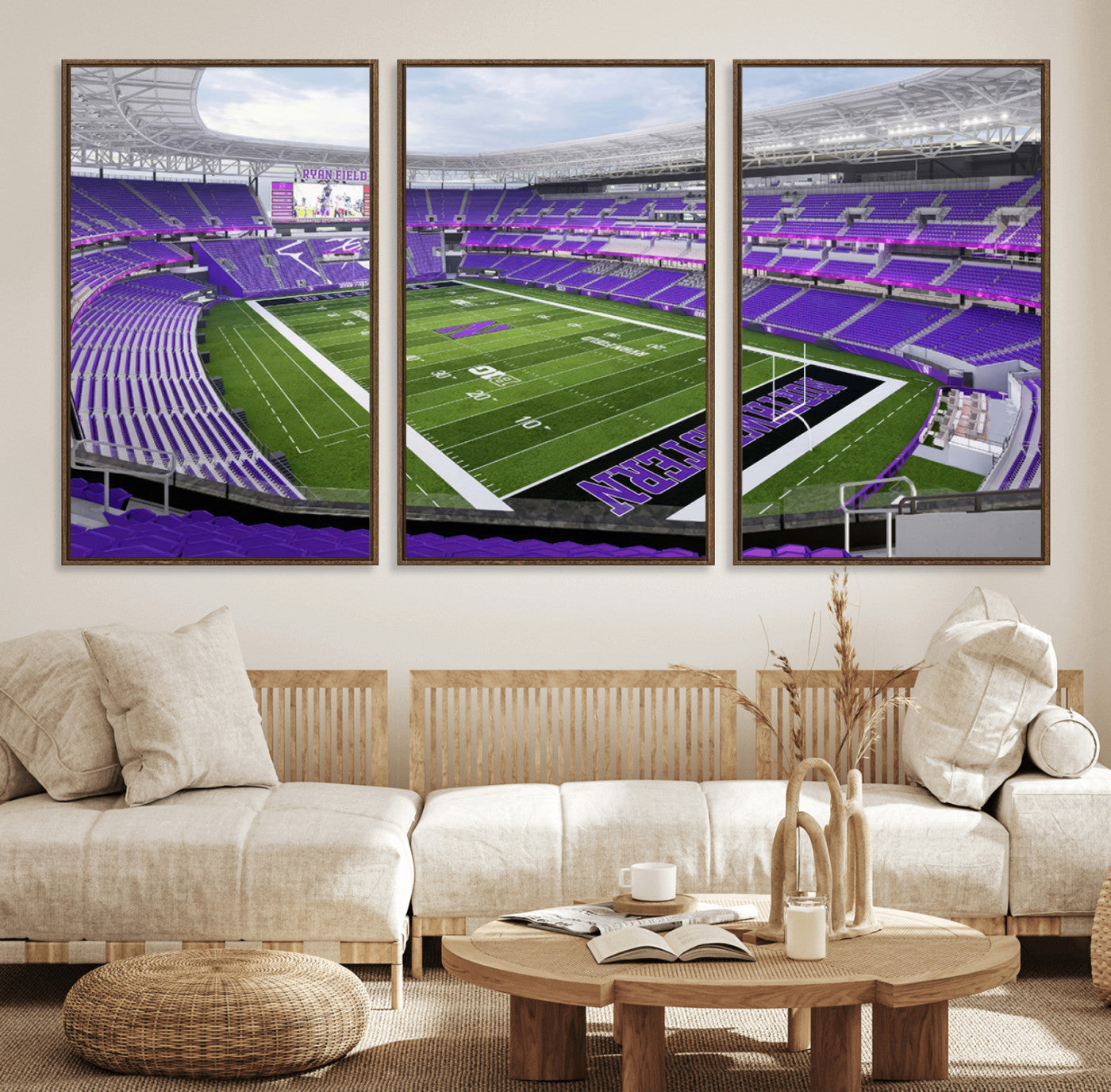 49190-MGV-FC-60X30-3P_Walnut-Northwestern University Wildcats Football Team Print - Evanston Ryan Field Wall Art Canvas Print