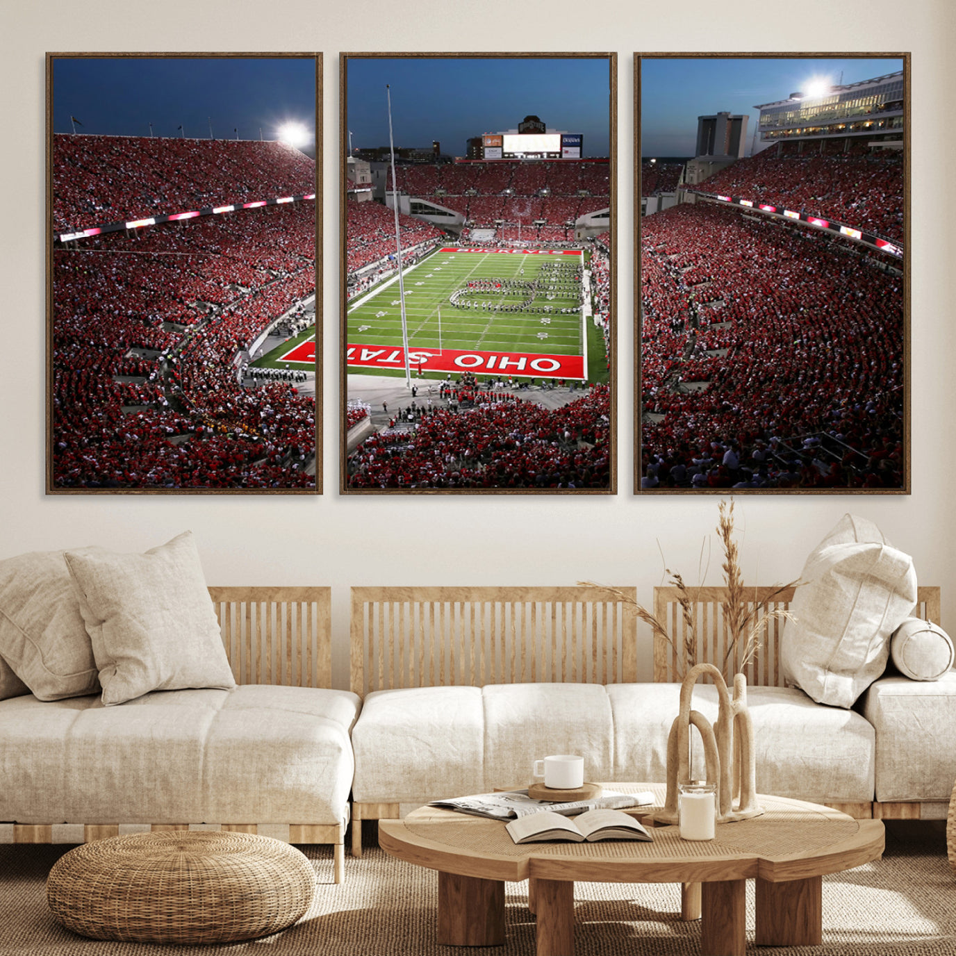 98743-MGV-FC-60X30-3P_Walnut-Ohio State University Buckeyes Football Team Print - Columbus Ohio Stadium Wall Art Canvas Print