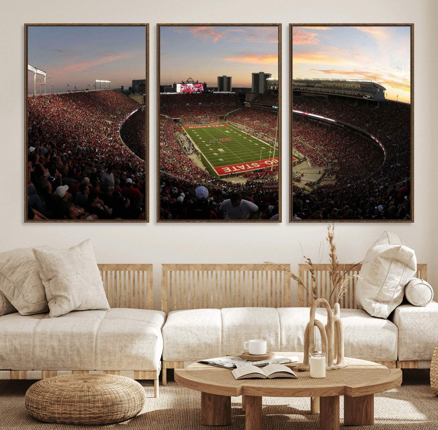 28825-MGV-FC-60X30-3P_Walnut-Ohio State University Buckeyes Football Team Print - Columbus Ohio Stadium Wall Art Canvas Print