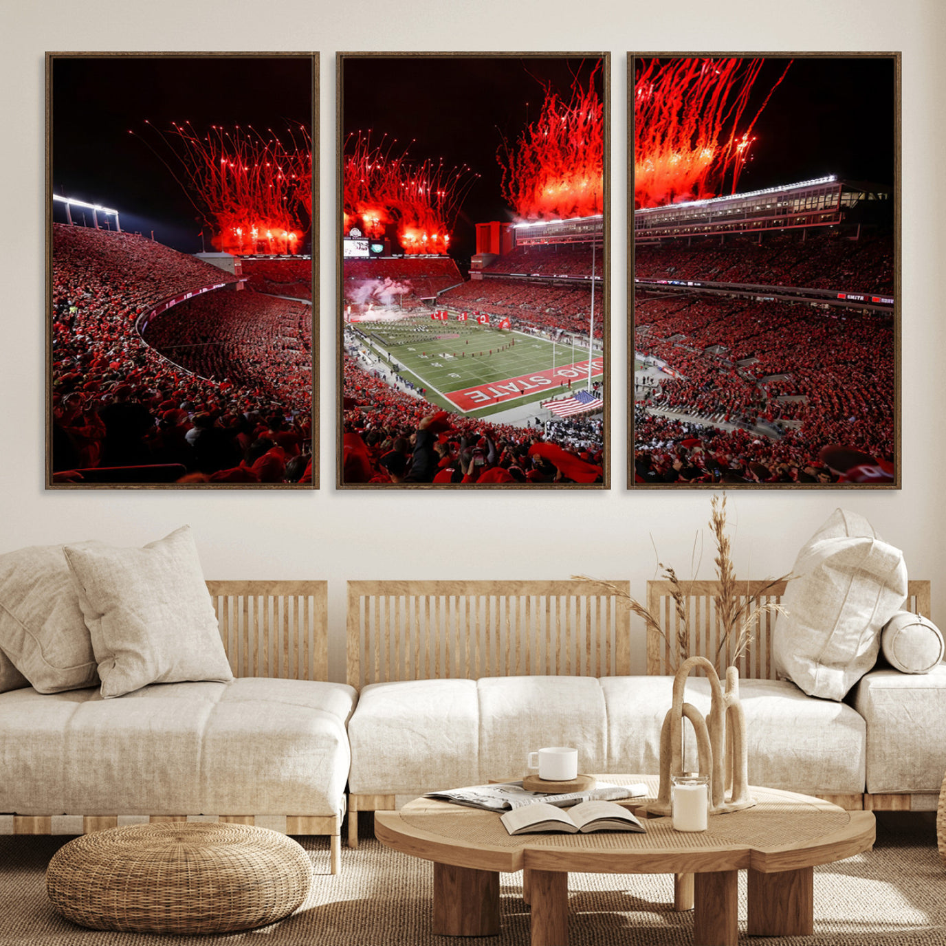 56909-MGV-CV-36X24-Ohio State University Buckeyes Football Team Print - Columbus Ohio Stadium Wall Art Canvas Print