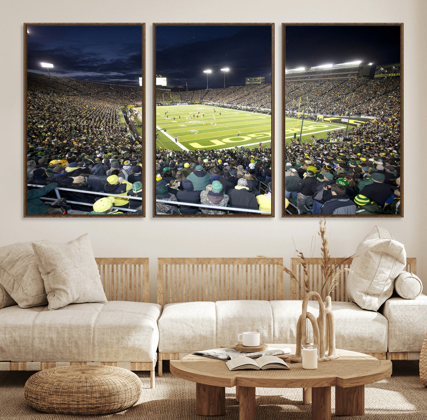 48756-MGV-FC-60X30-3P_Walnut-University of Oregon Ducks Football Team Print - Eugene Autzen Stadium Wall Art Canvas Print