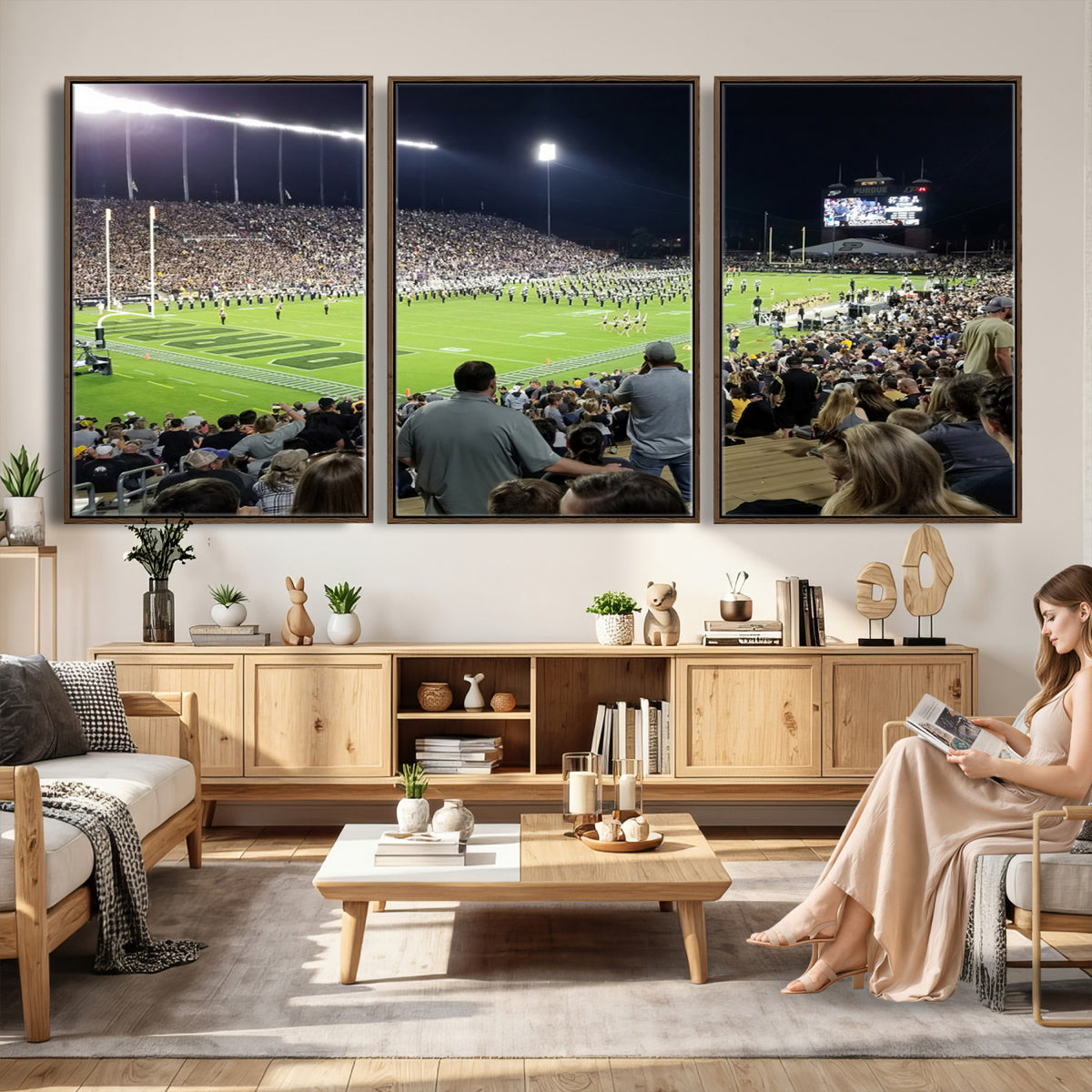 56796-PAN-FL-20X10 - Purdue University Boilermakers Football Team Print - West Lafayette Ross-Ade Stadium Wall Art Canvas
