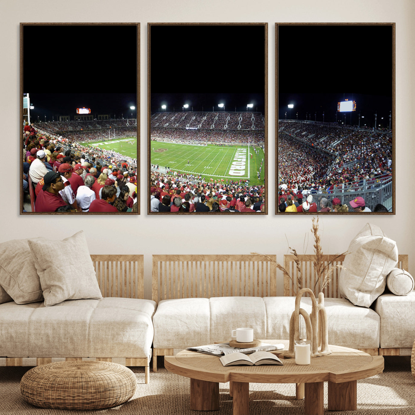 24884-MGV-FC-60X30-3P_Walnut-Stanford University Cardinal Football Team Print - Stanford Stadium Wall Art Canvas Print