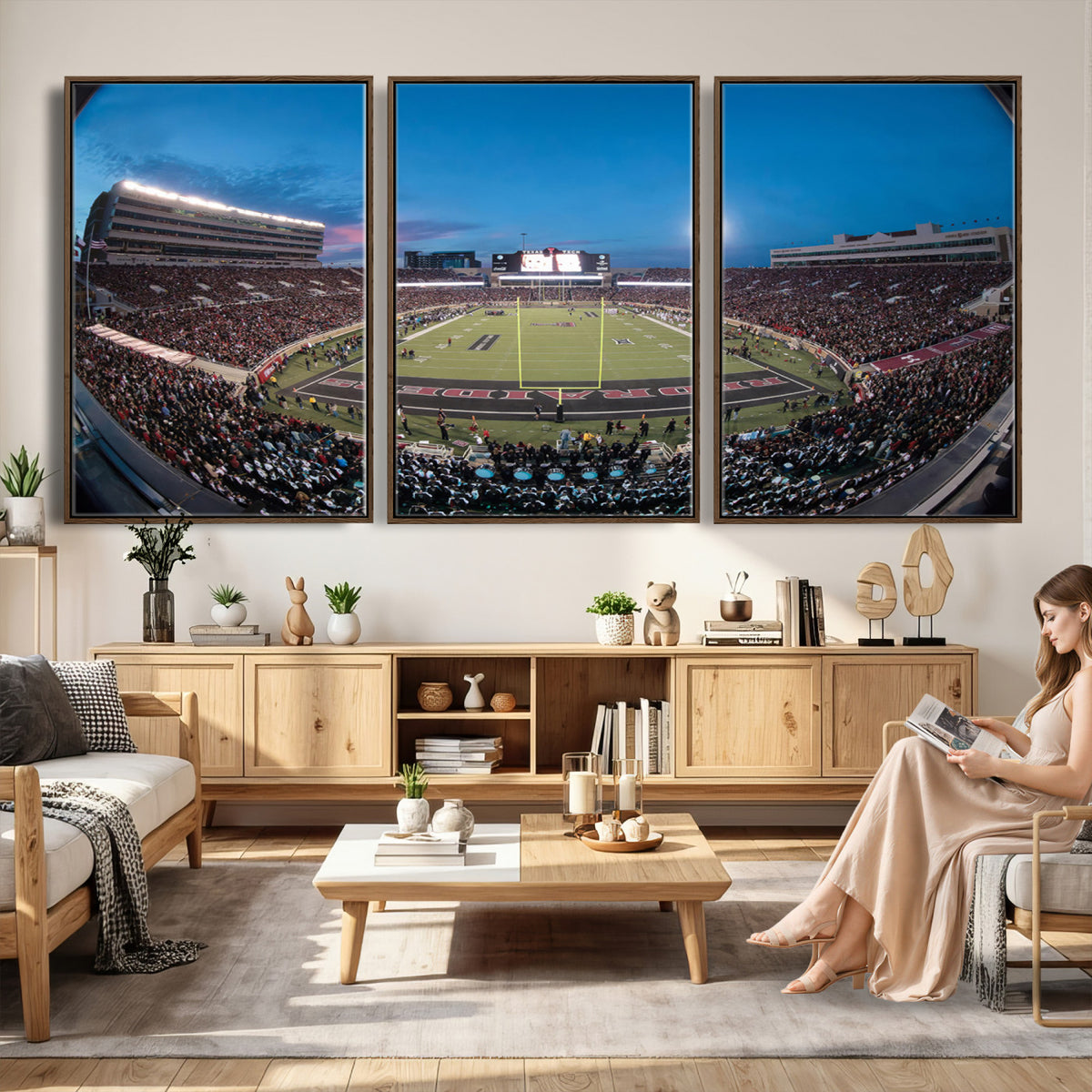 60763-PAN-FL-20X10 - Texas Tech Red Raiders Canvas, Framed Football Team Print - Lubbock Jones AT&T Stadium Wall Art